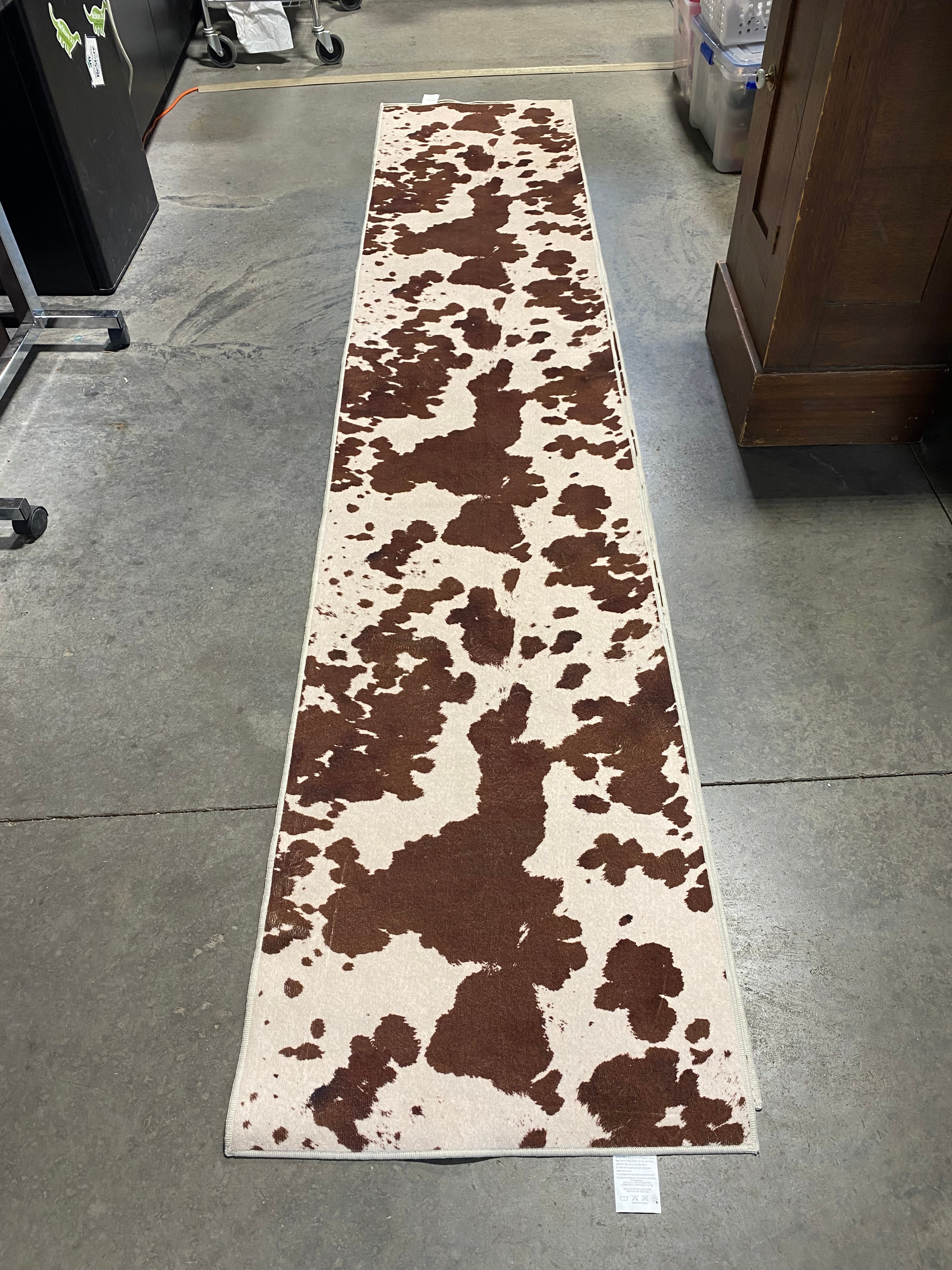 Washable Modern Farmhouse Cow Print Brown Runner Rug 24"x 120"