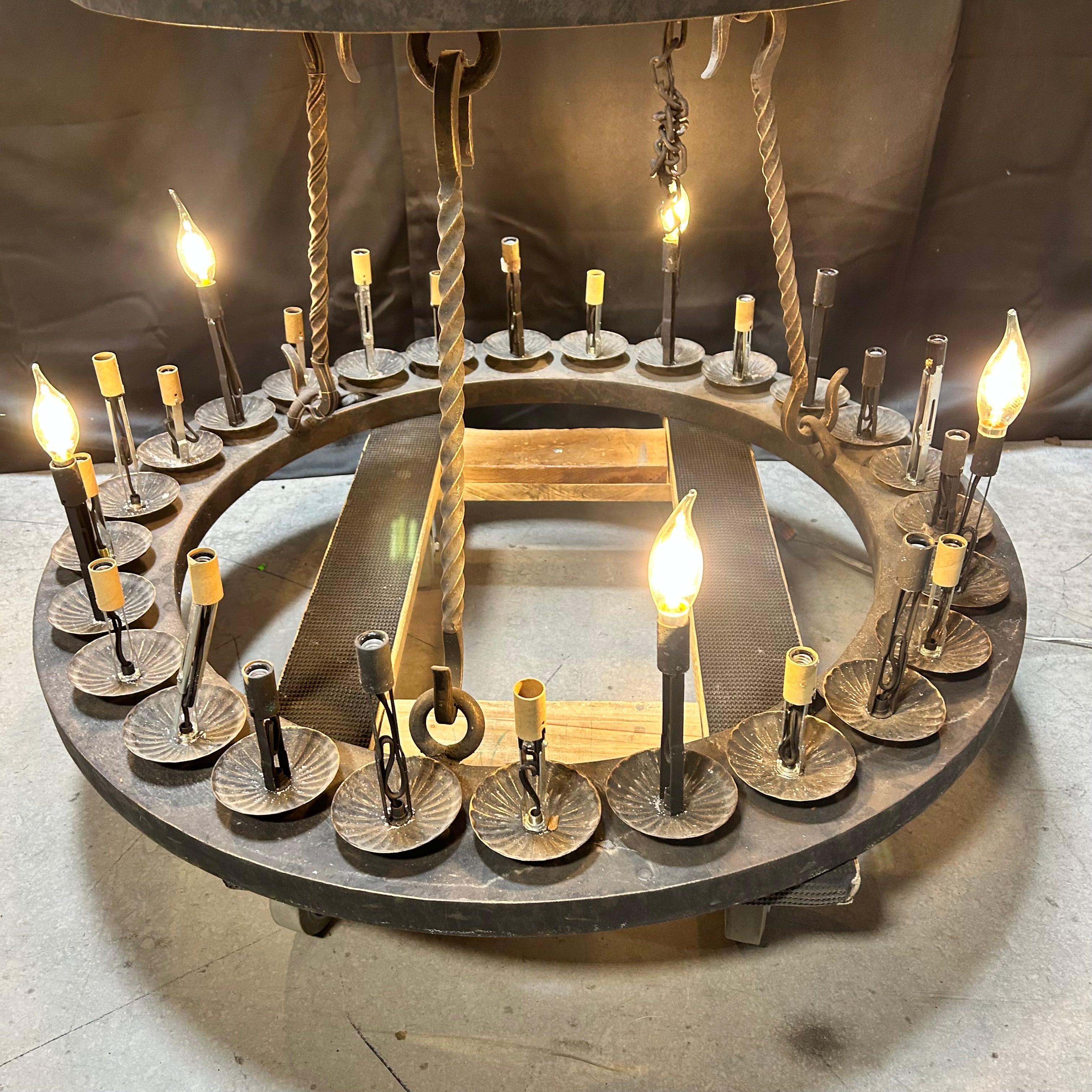 Large Rustic 2 Tier 30 Light Hand Forged Wrought Iron Chandelier 36"x 43"