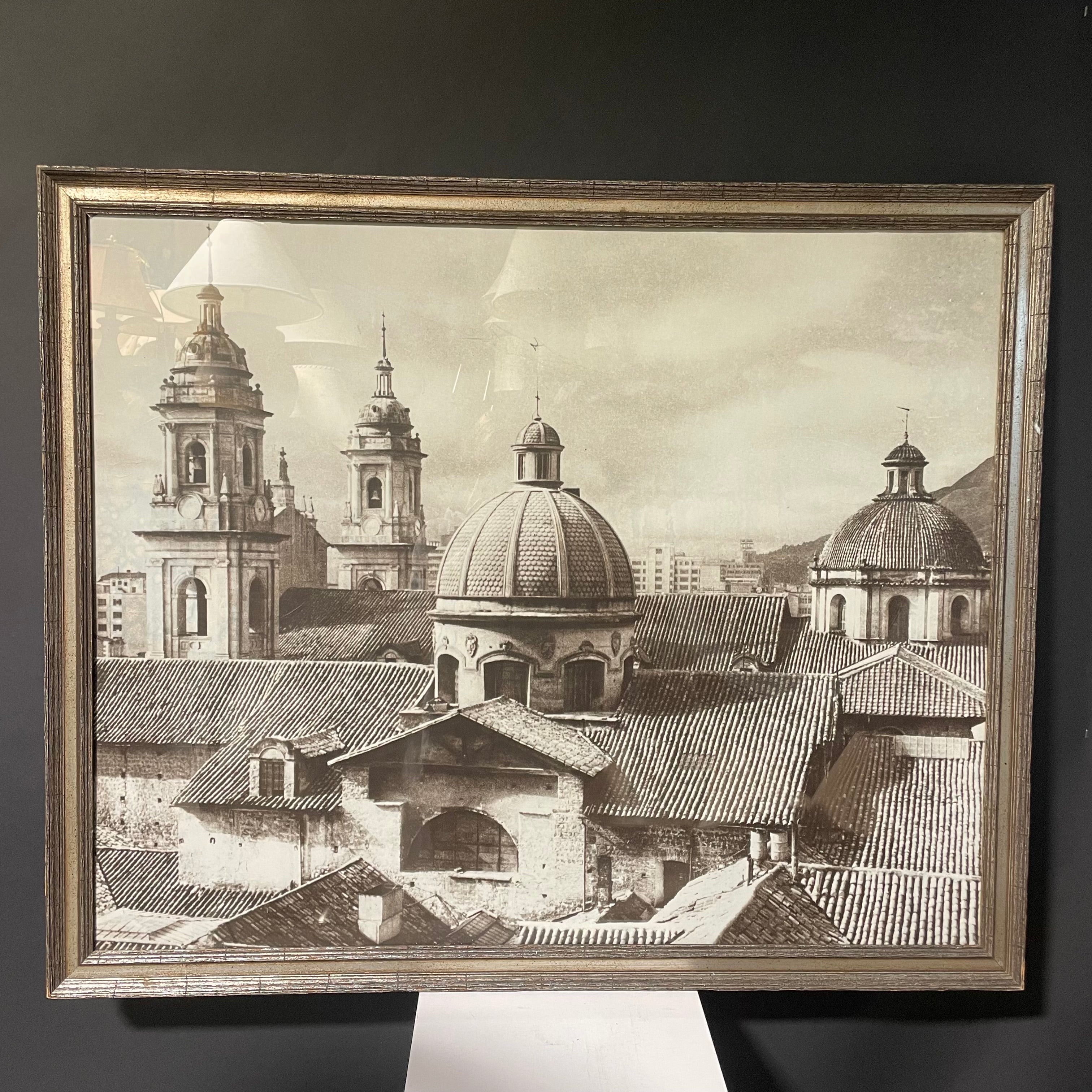Cathedral Primada De Colombia B&W Photograph In Wooden Silver Frame 42" x 35"