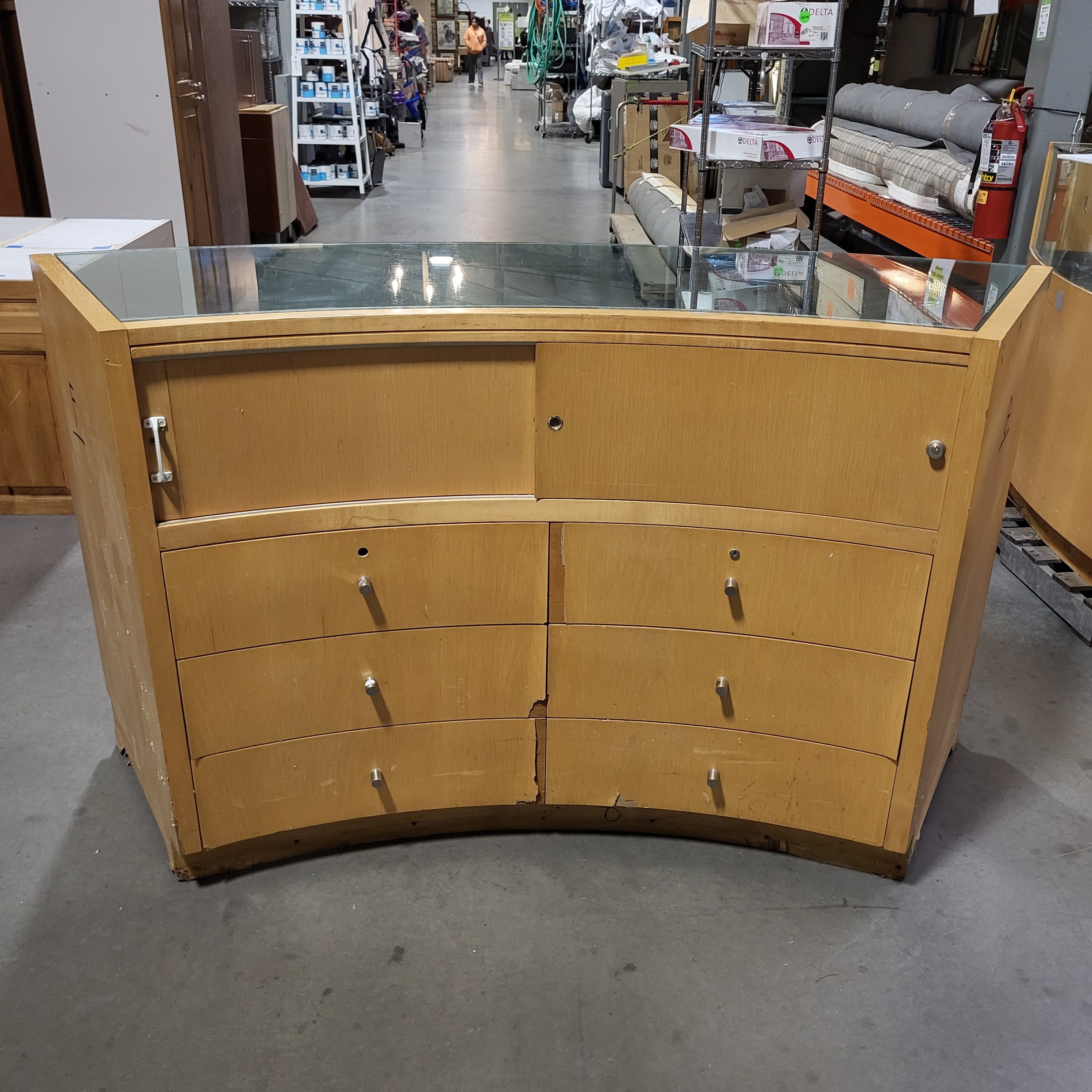 Veneer Glass Front 6 Drawer 2 Sliding Doors Display Case 73.5"x 24"x 40"