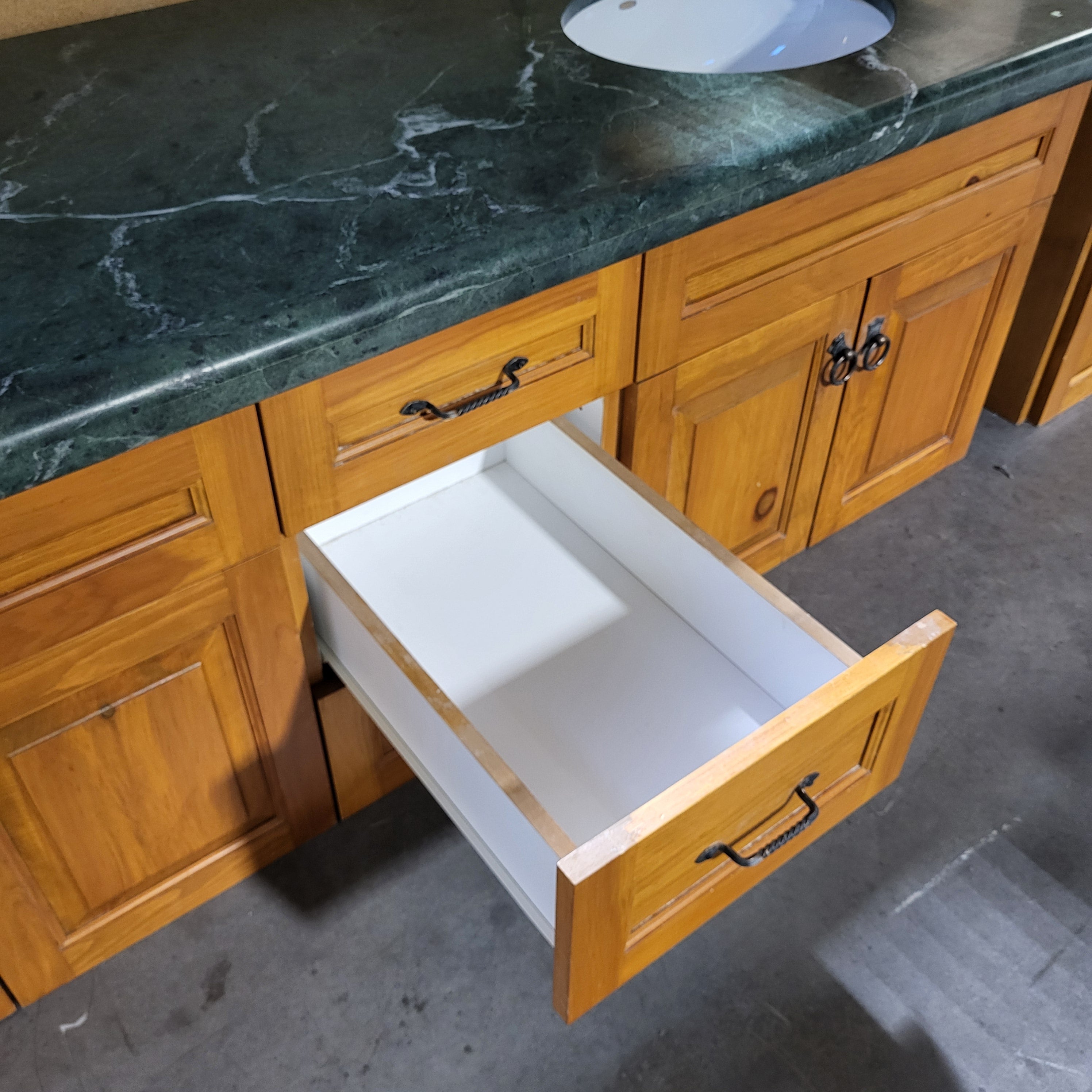 Green Granite Top 3 Drawer 4 Door with Kohler Sinks Double Sink Vanity 71.5"x 26"x 25"