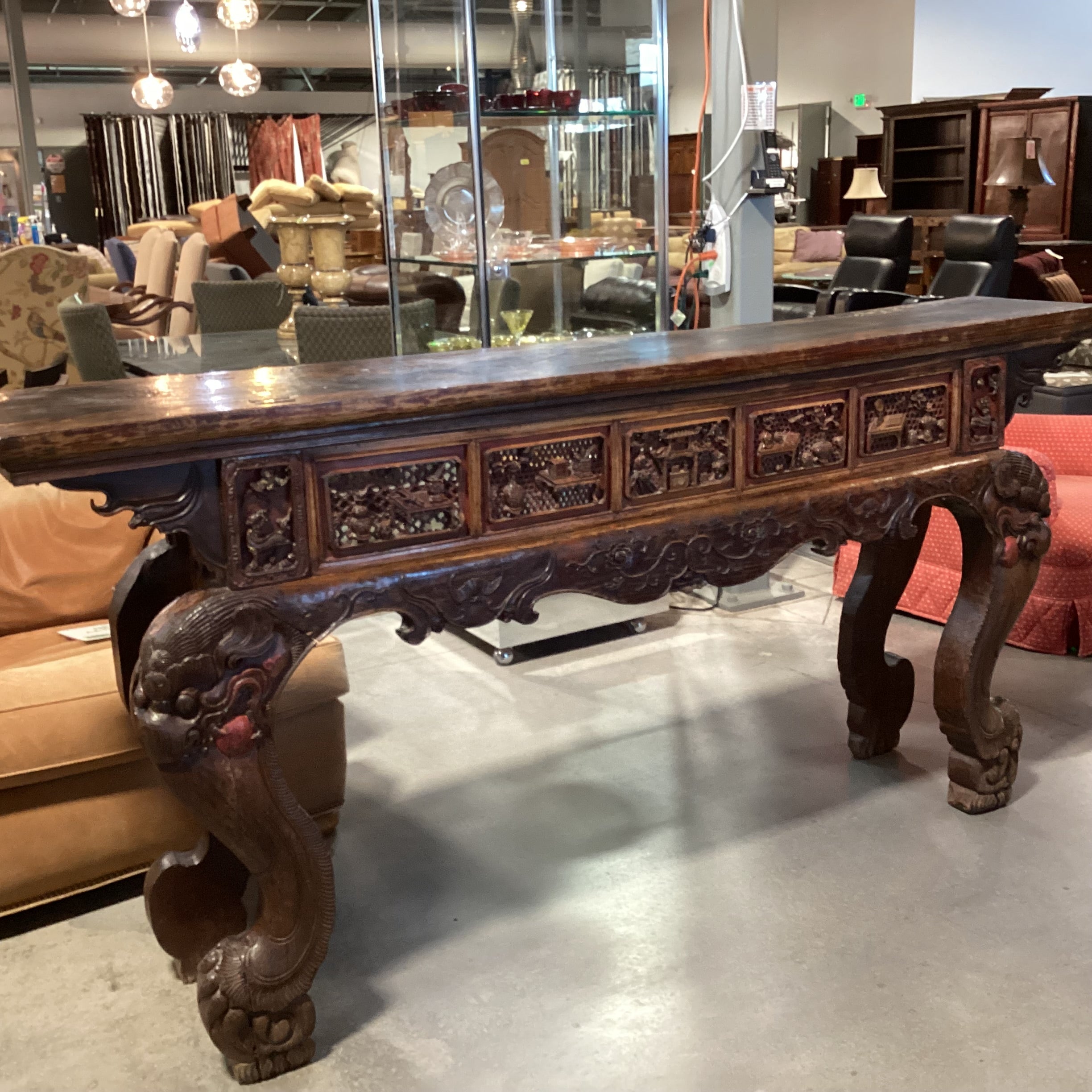 Antique Asian Ornate Carved Alter Console Sofa Table 86.5"x 15"x 42"