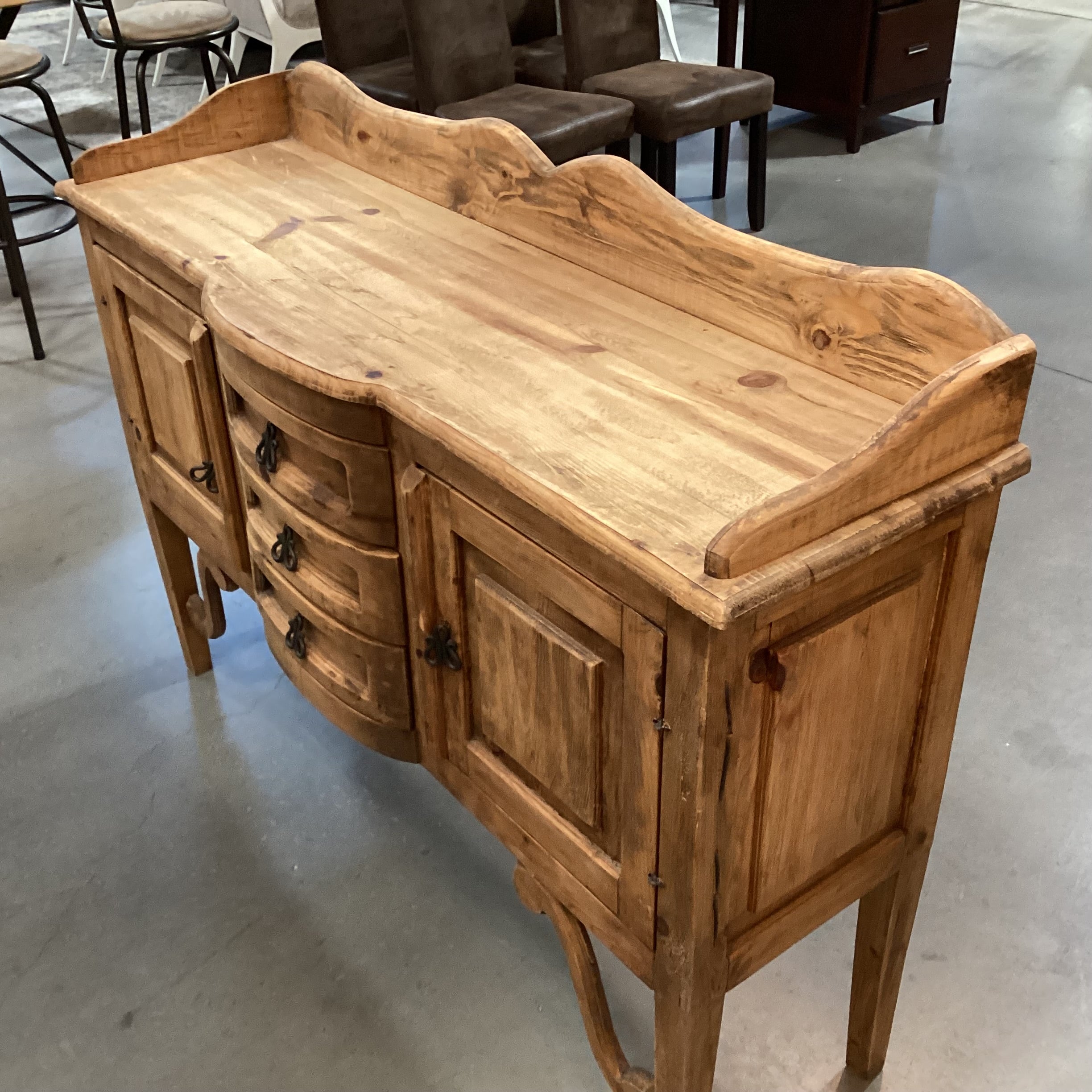 Rustic Distressed Pine with Iron Pulls 2 Door 3 Drawer Buffet Sideboard 55"x 16"x 41"