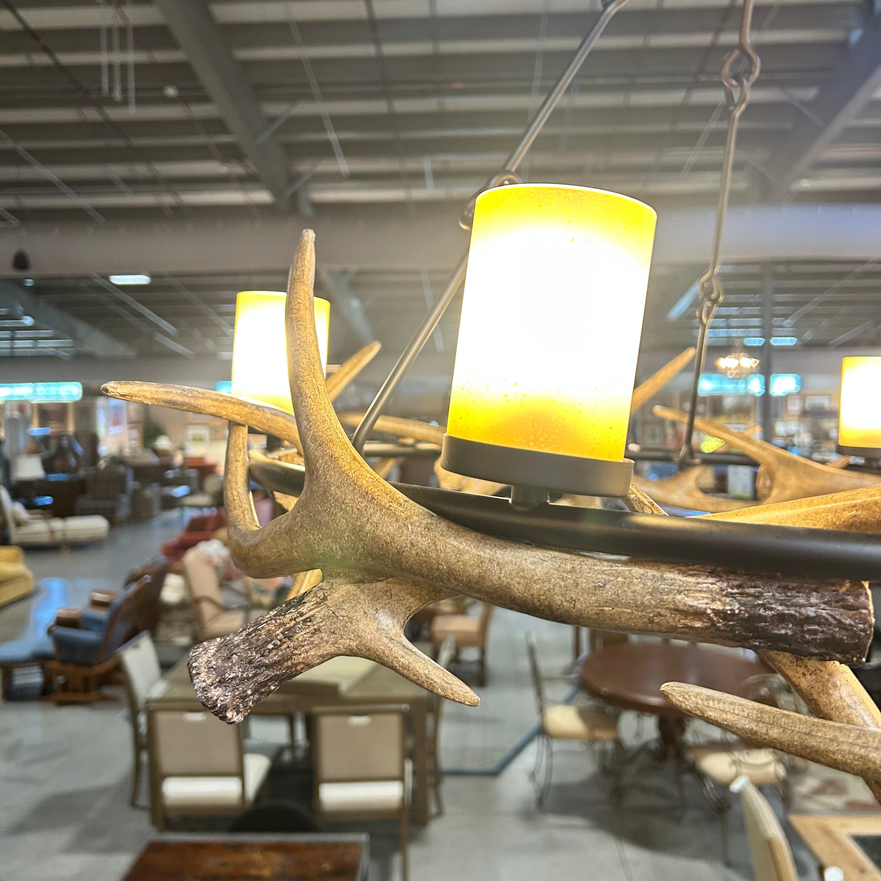 Franklin Iron Works Antler Lodge Rustic Chandelier Faux Deer Antlers 37"x 35"
