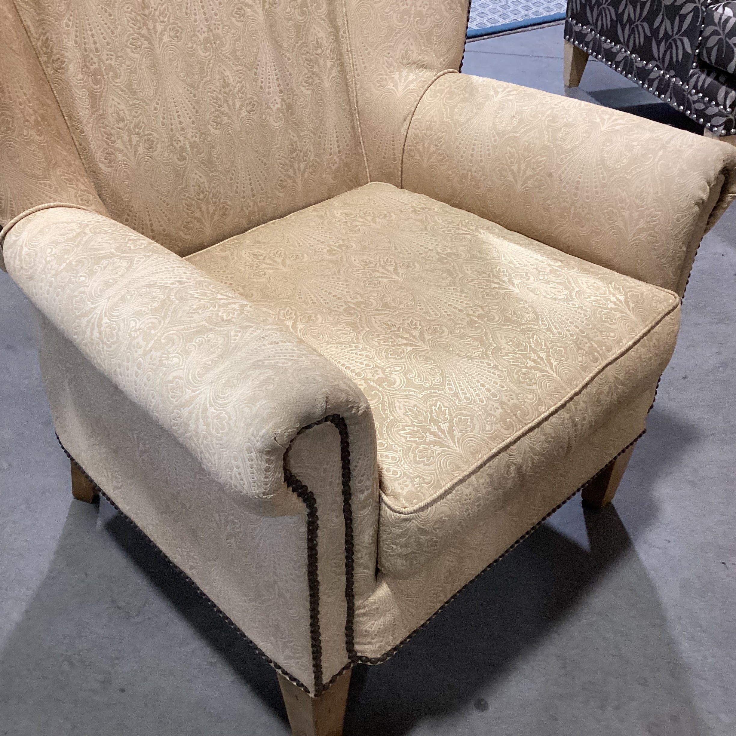Paul Robert Golden Ornate Design with Nailhead Wing Chair 36"x 32"x 43"