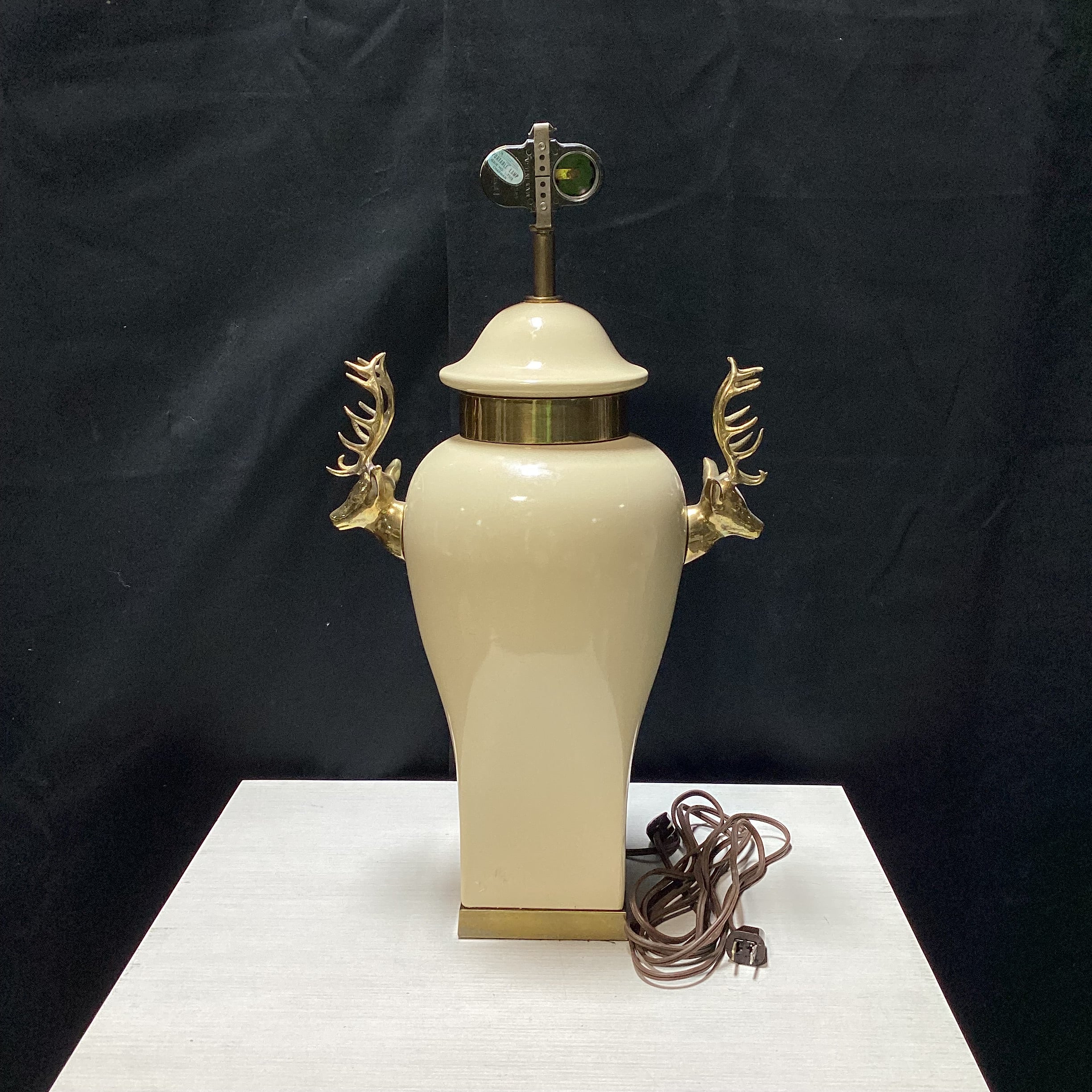 Vintage Urn Style Table Lamp With Brass Stags 13" x 21"