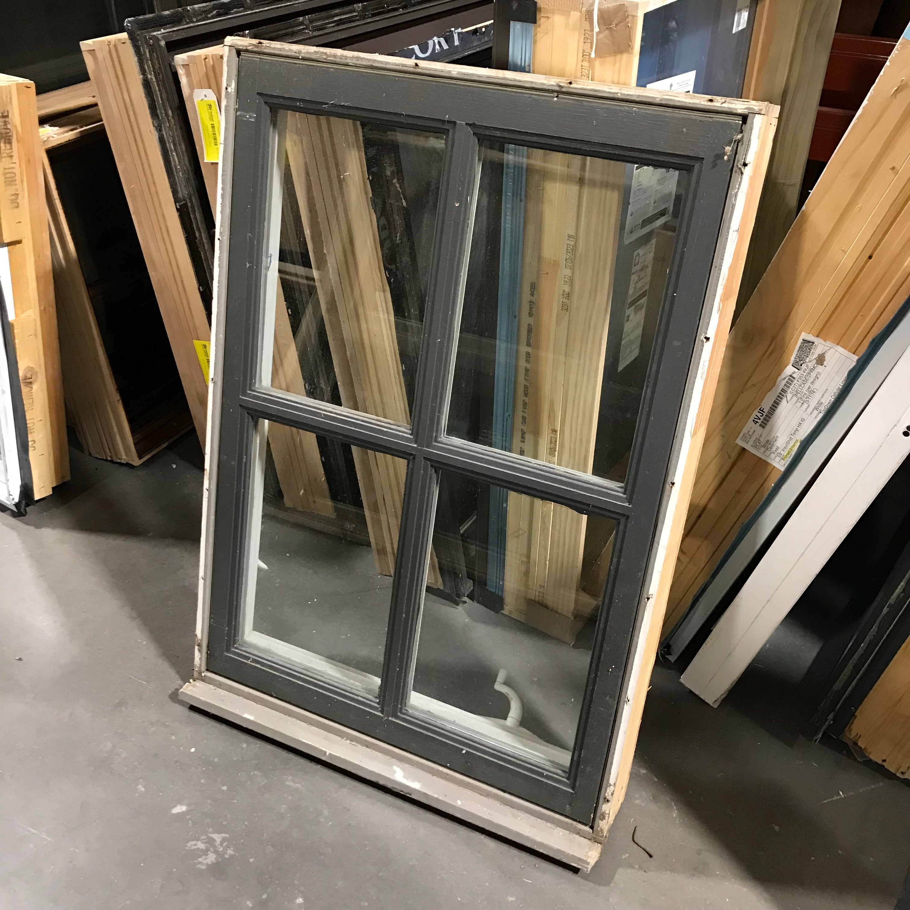 28"x 39.25"x 4.5" Gray Wood Clad 4 Pane Single Casement Exterior Window