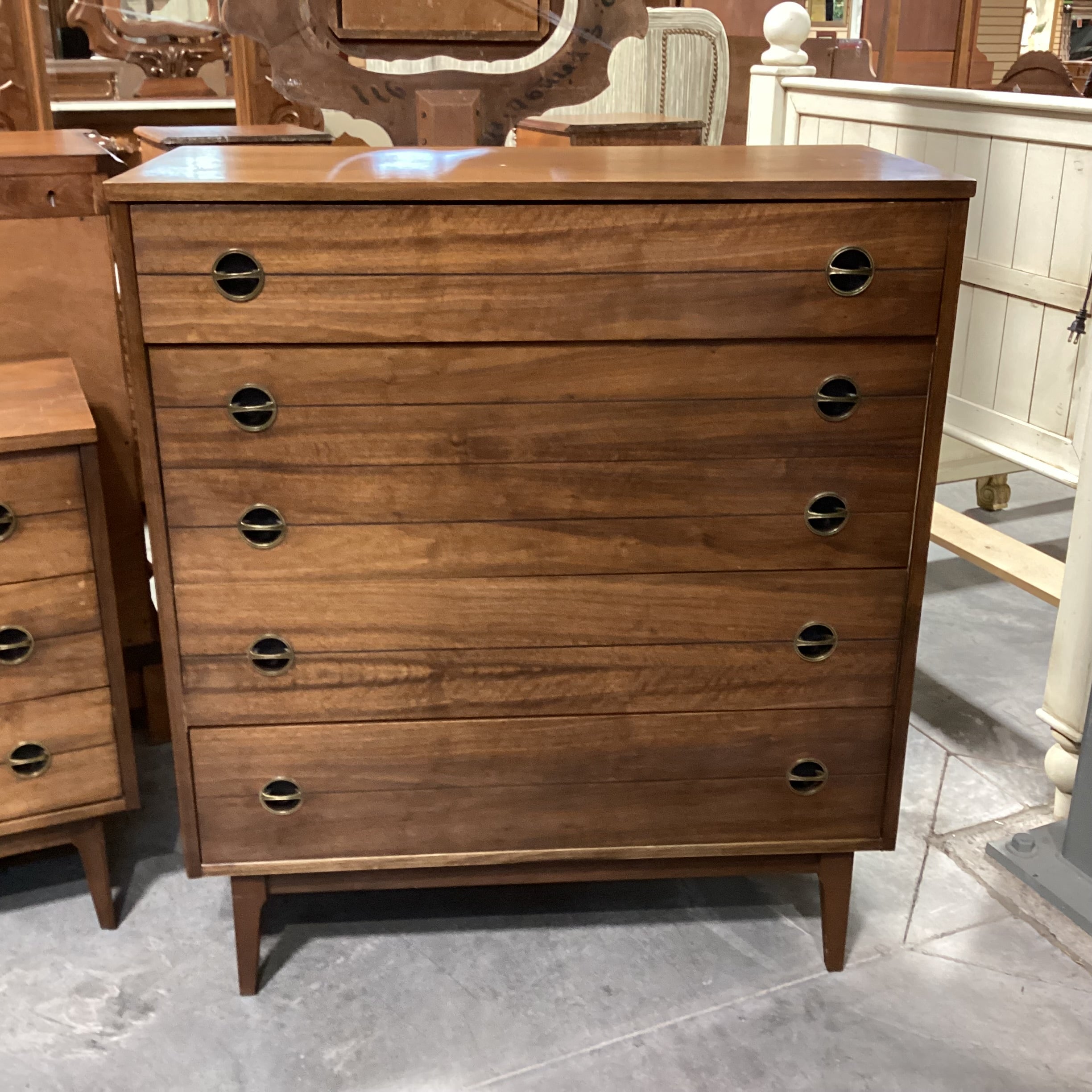 Mid Century Walnut 4 Drawer Chest 38"x 18"x 43.5"