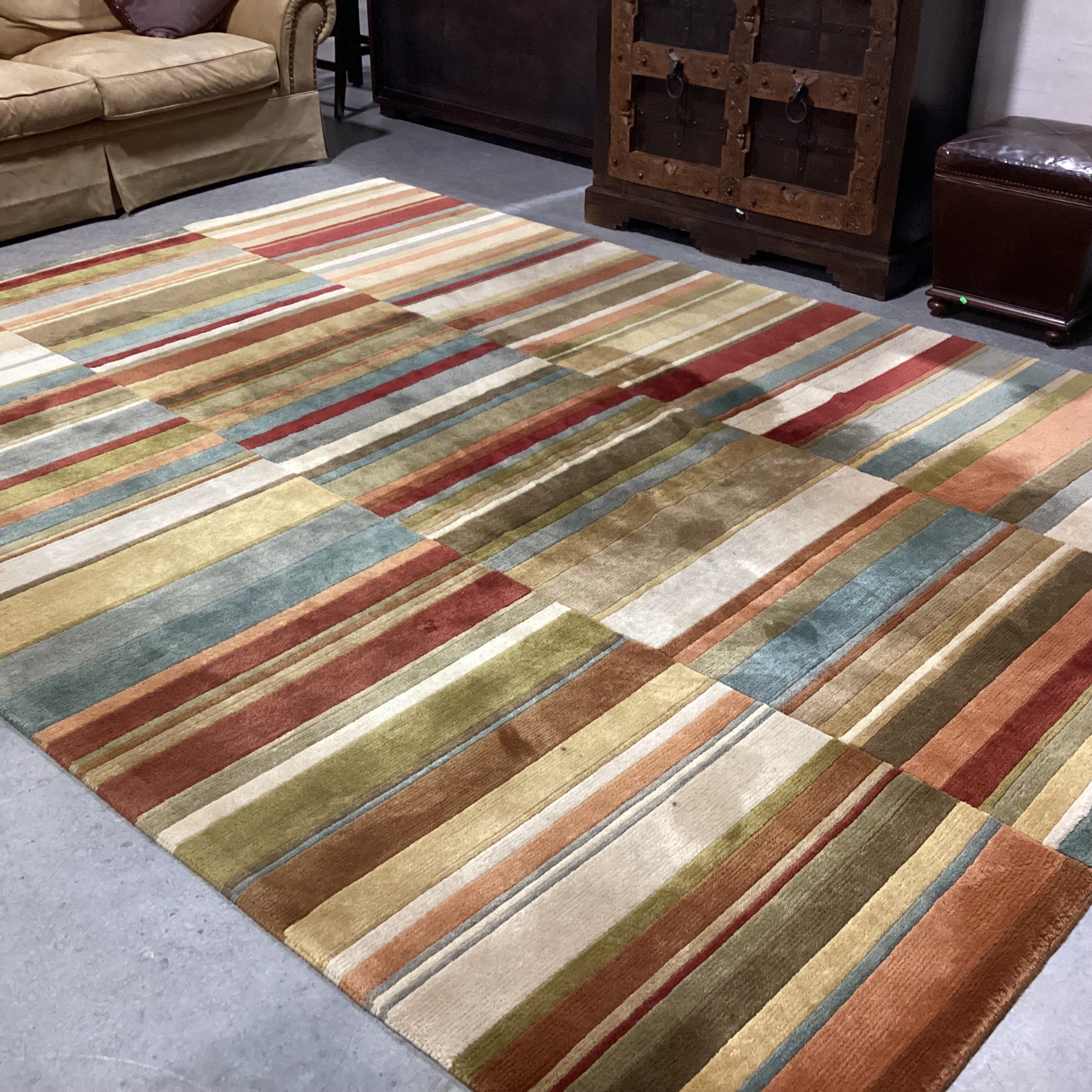 Olive Rust Cream & Blue Multi Hand Woven Wool Rug 8' 17"x 11' 8"