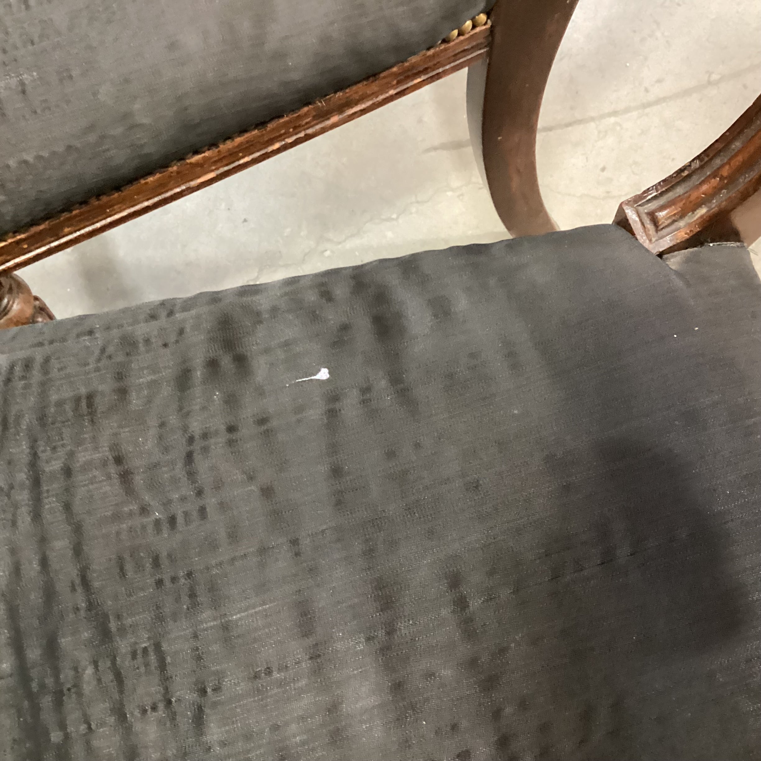 SET of 6 Antique Carved Wood & Black Upholstered Nailhead Dining Chairs 20"x 20"x 33.5"