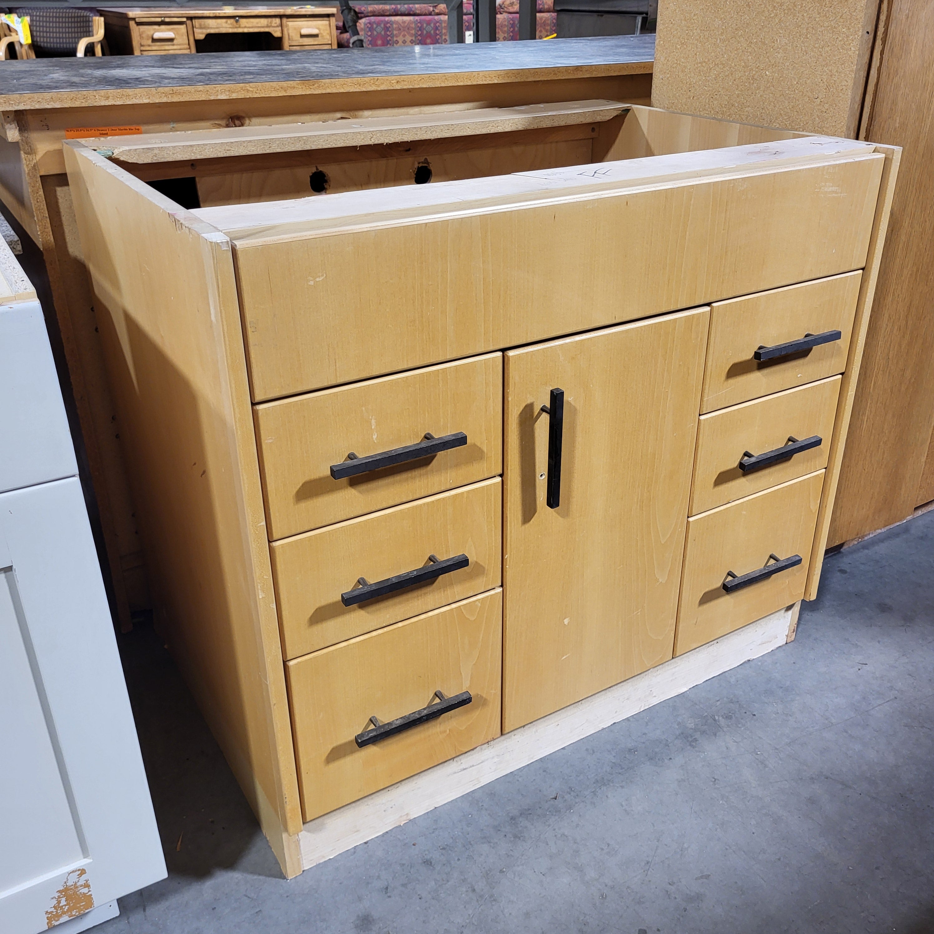 Light Wood 6 Drawer 1 Door Cabinet Base 36"x 25"x 32"