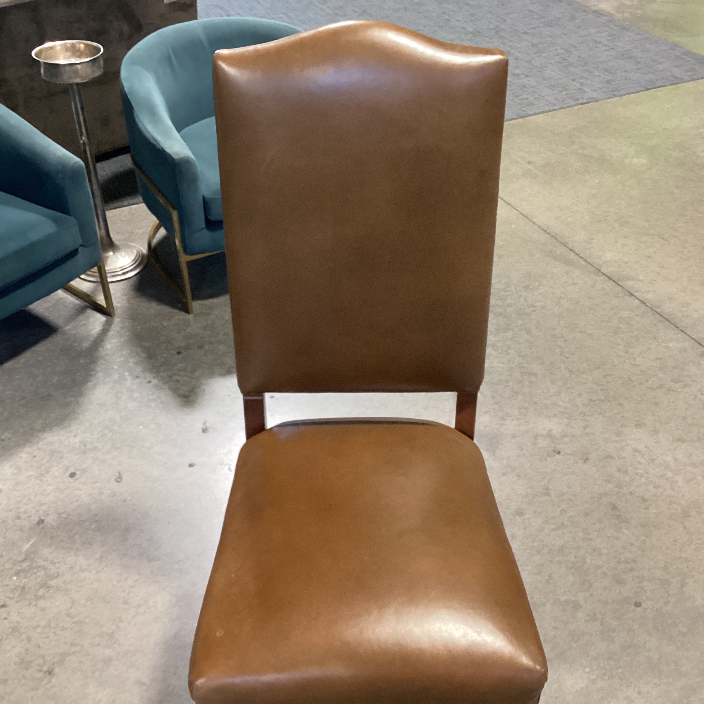 Charles Stewart Co Leather Nailhead & Carved Wood Chair 20"x 22"x 46"
