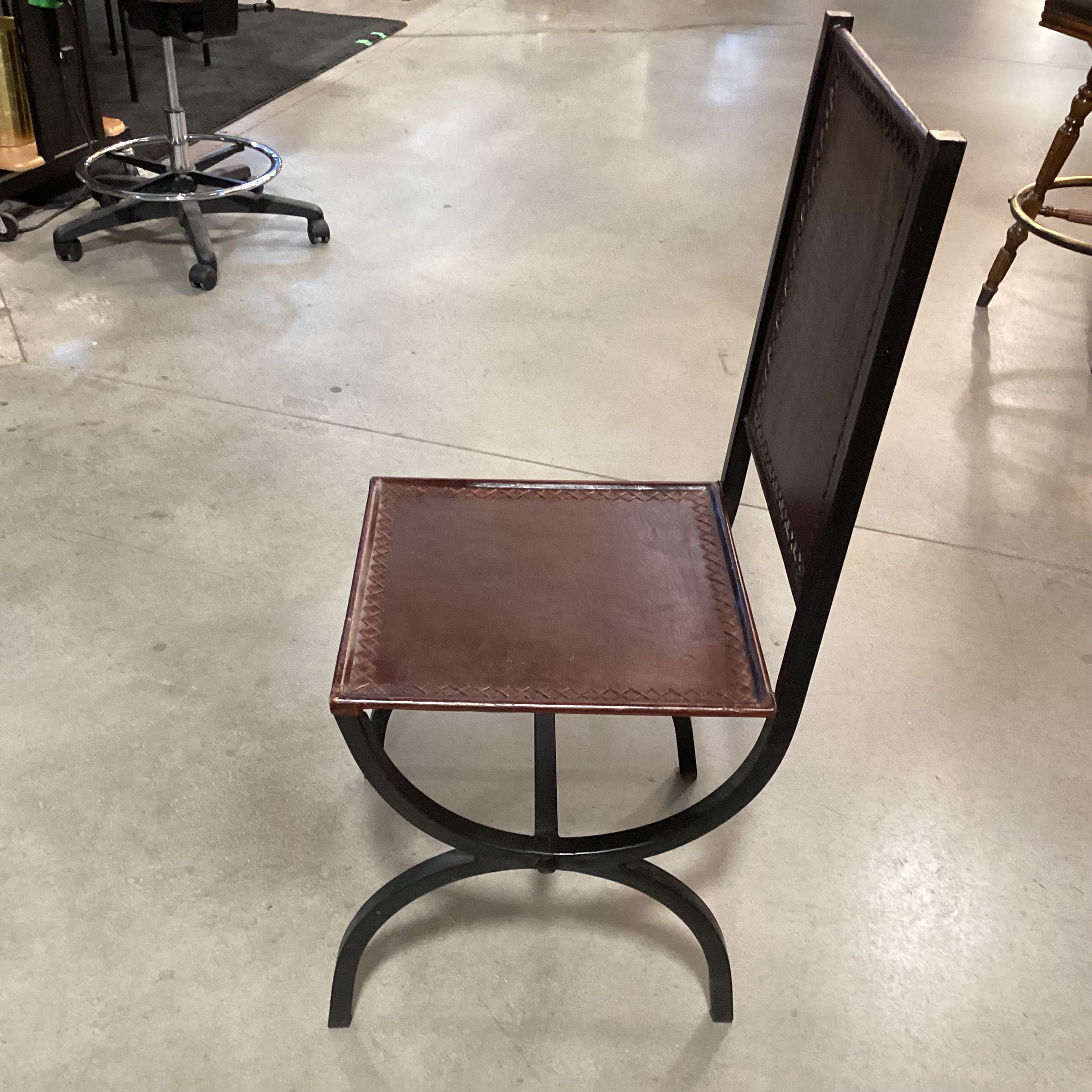 Black Iron & Leather with Cross Stitch Accent Chair 18"x 19"x 41"