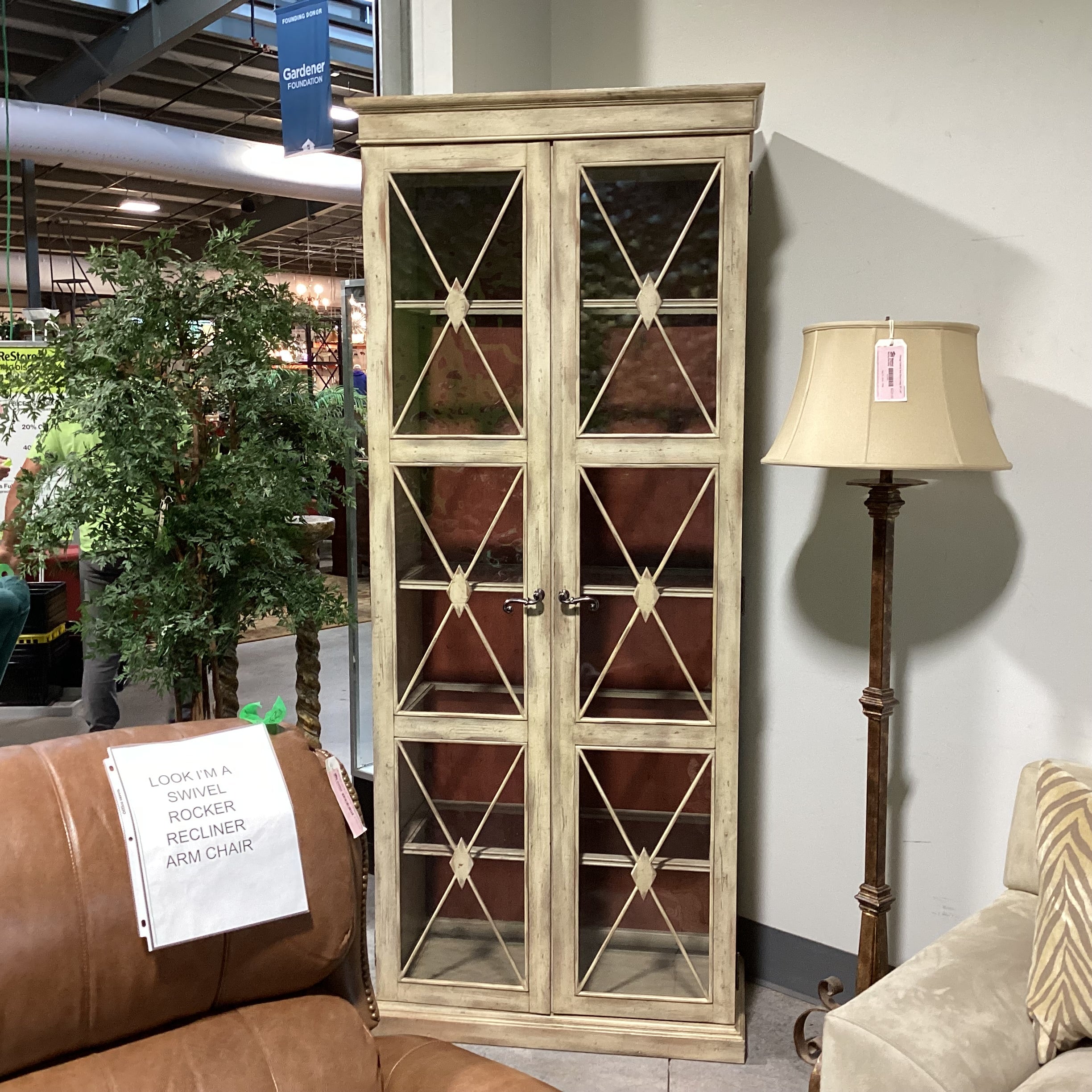 Hooker Furniture Sanctuary Dune Distressed Finish& Glass 2 Door with Shelves Display Armoire 35"x 18"x 84"