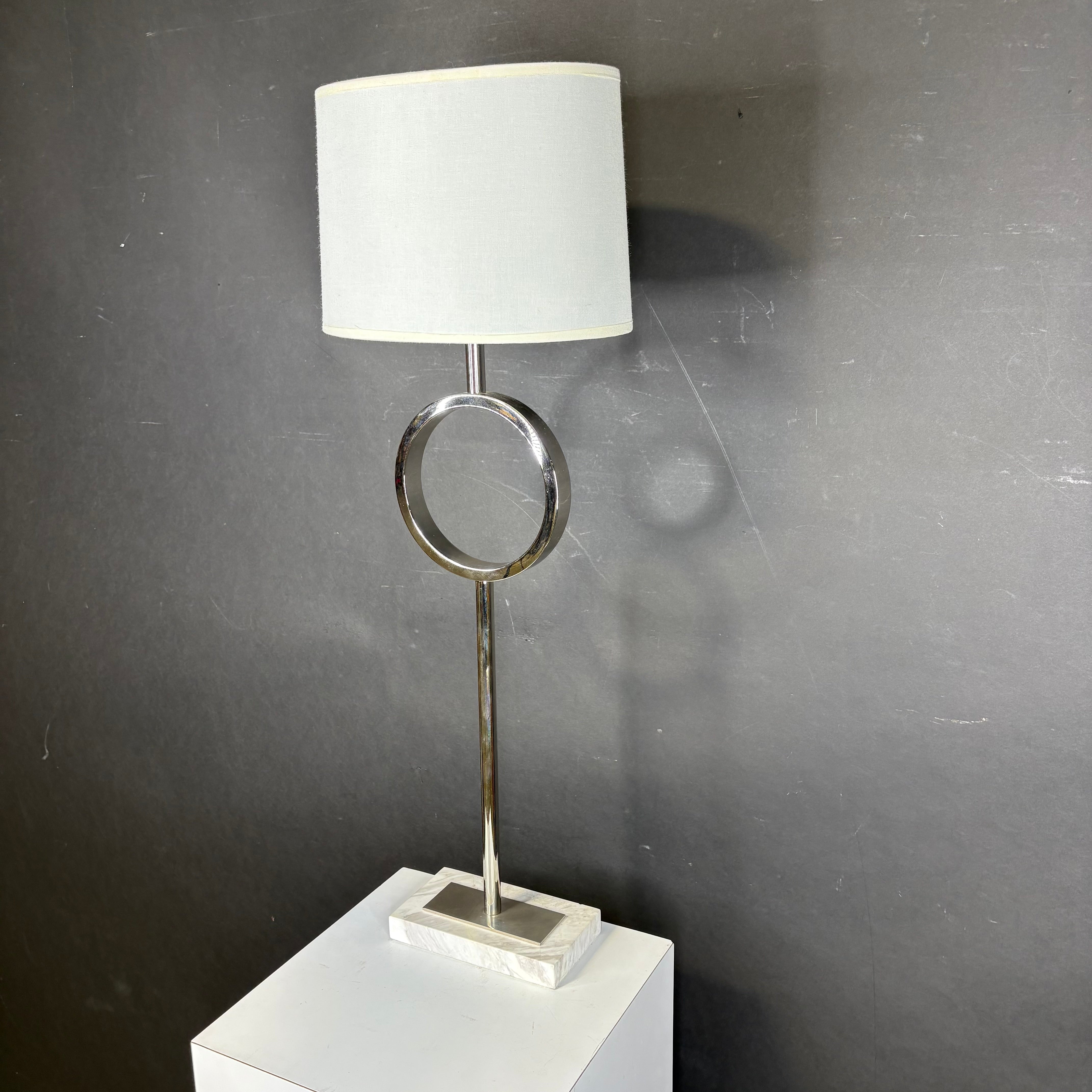 Robert Abbey Logan Buffet Polished Nickel and White Marble with Shade Table Lamp 11”x 6”x 29.5”