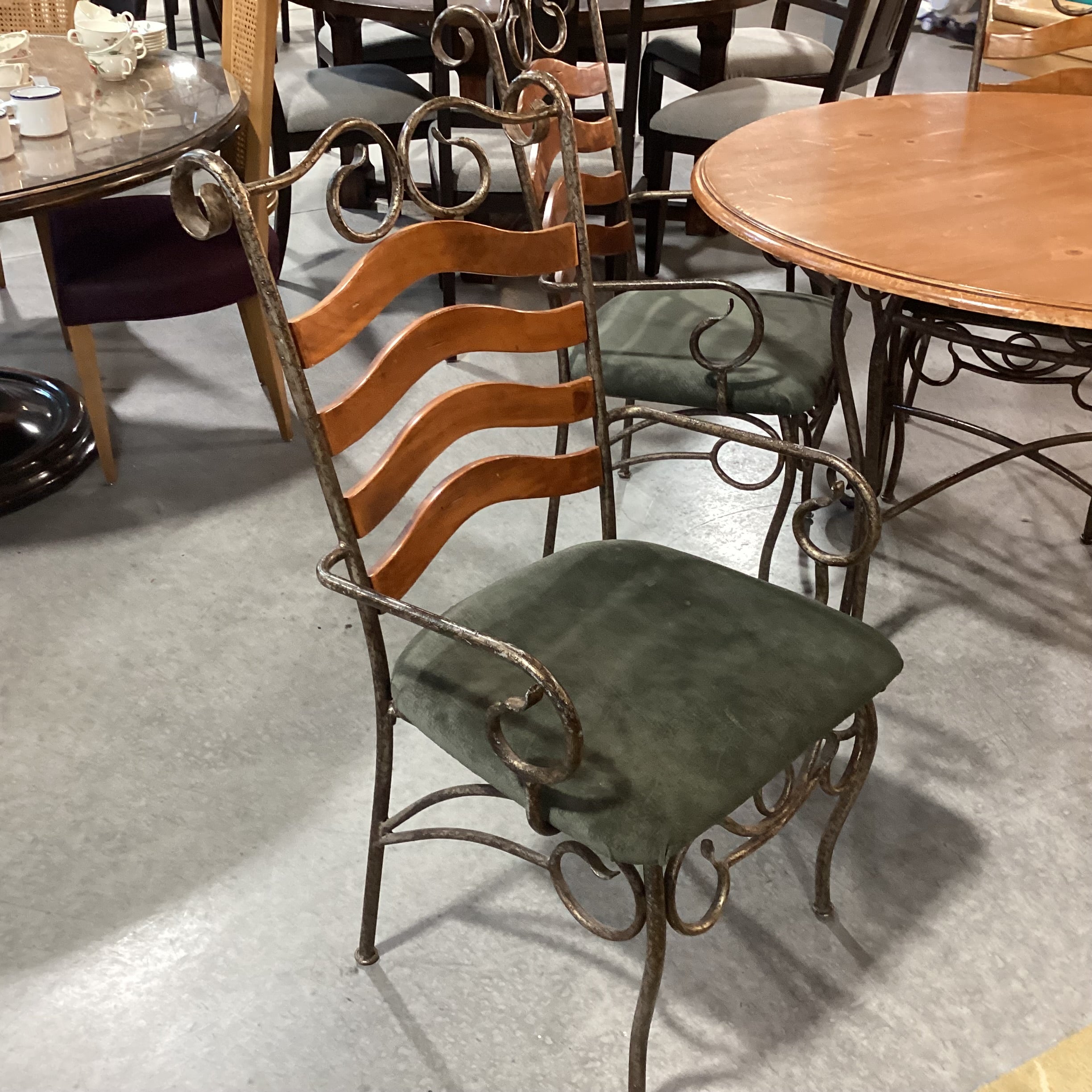 Round Wood & Iron Table with 4 Chairs Dining Set 48" Diameter x 30.5"