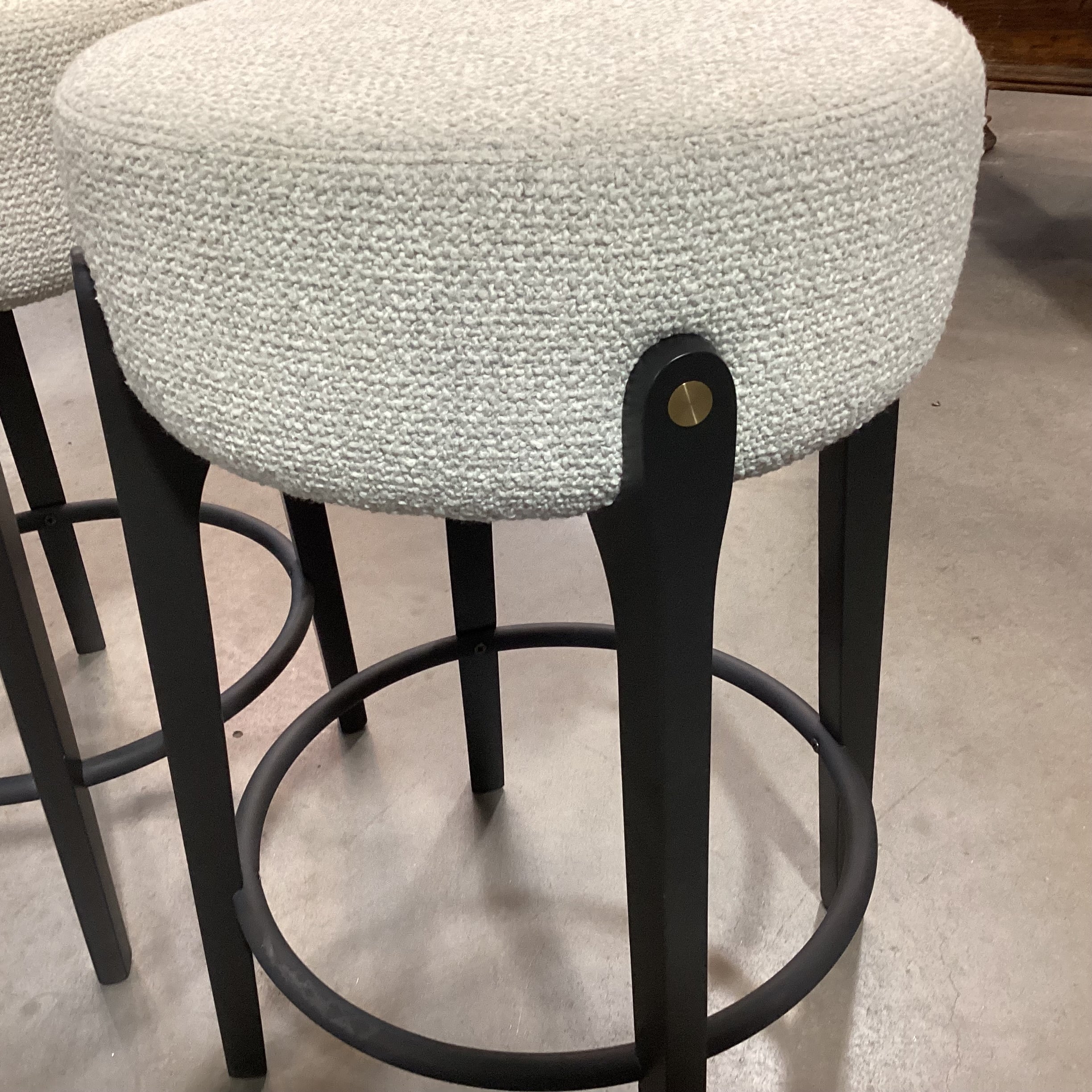 SET of 2 Arhaus Bottoni Italian BoucleDark Finish Wood & Metal with Brass Accent Bar Stools 24"