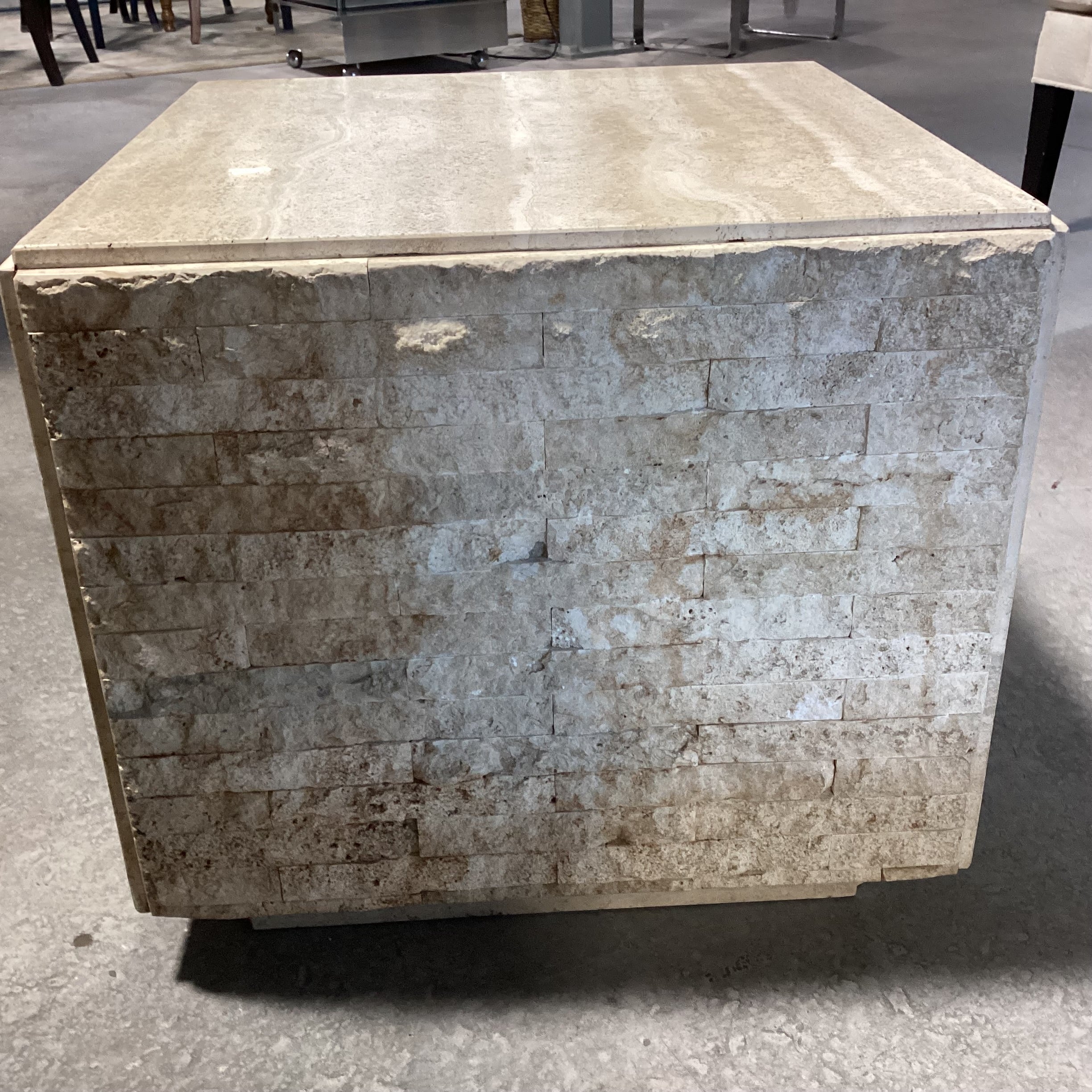 Travertine Rough Stacked & Polished Cube End Table 22"x 22"x 20"