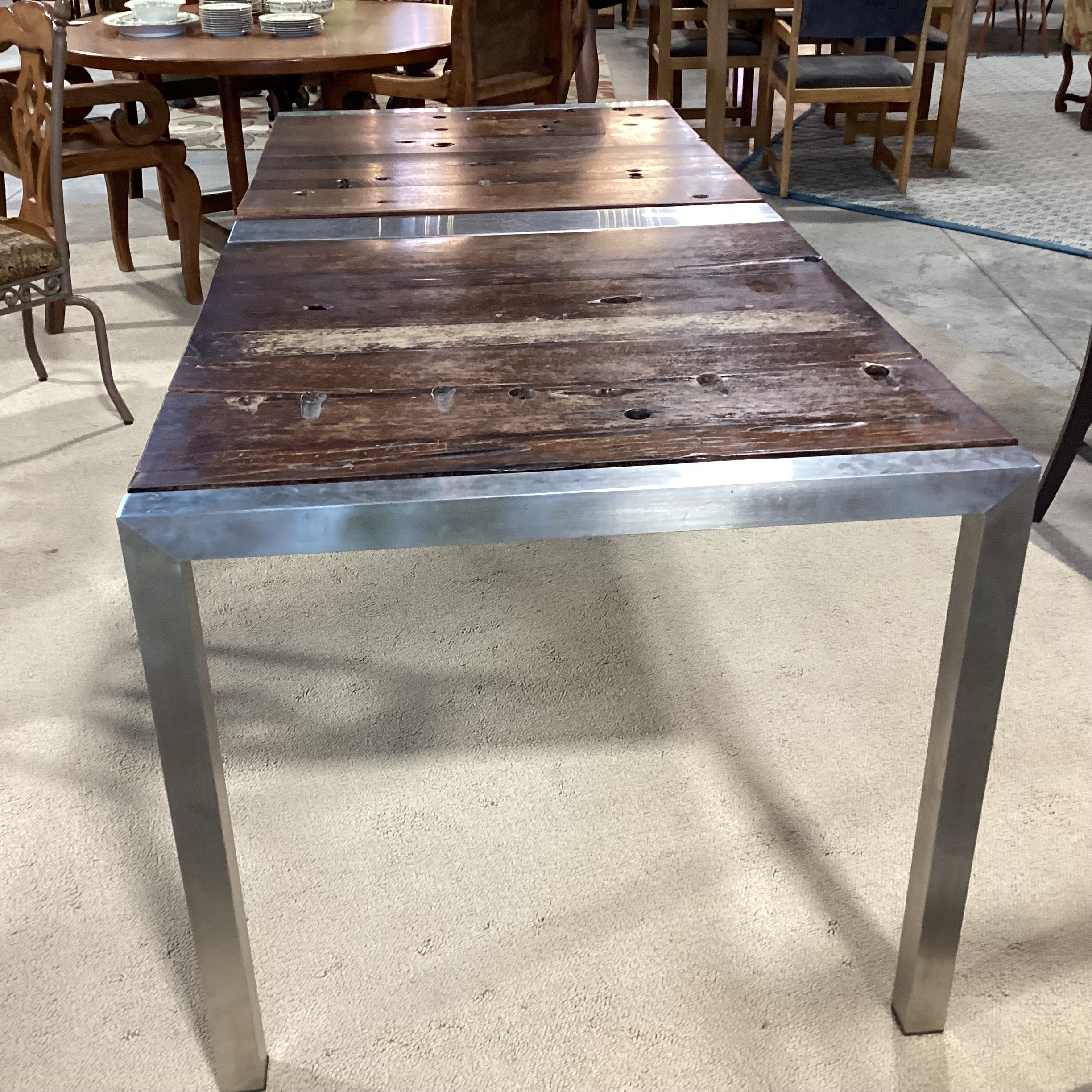 Custom Salvaged Antique Recycled Wood From Chinese Trading Boats & Metal Dining Table 78"x 34.5"x 30"