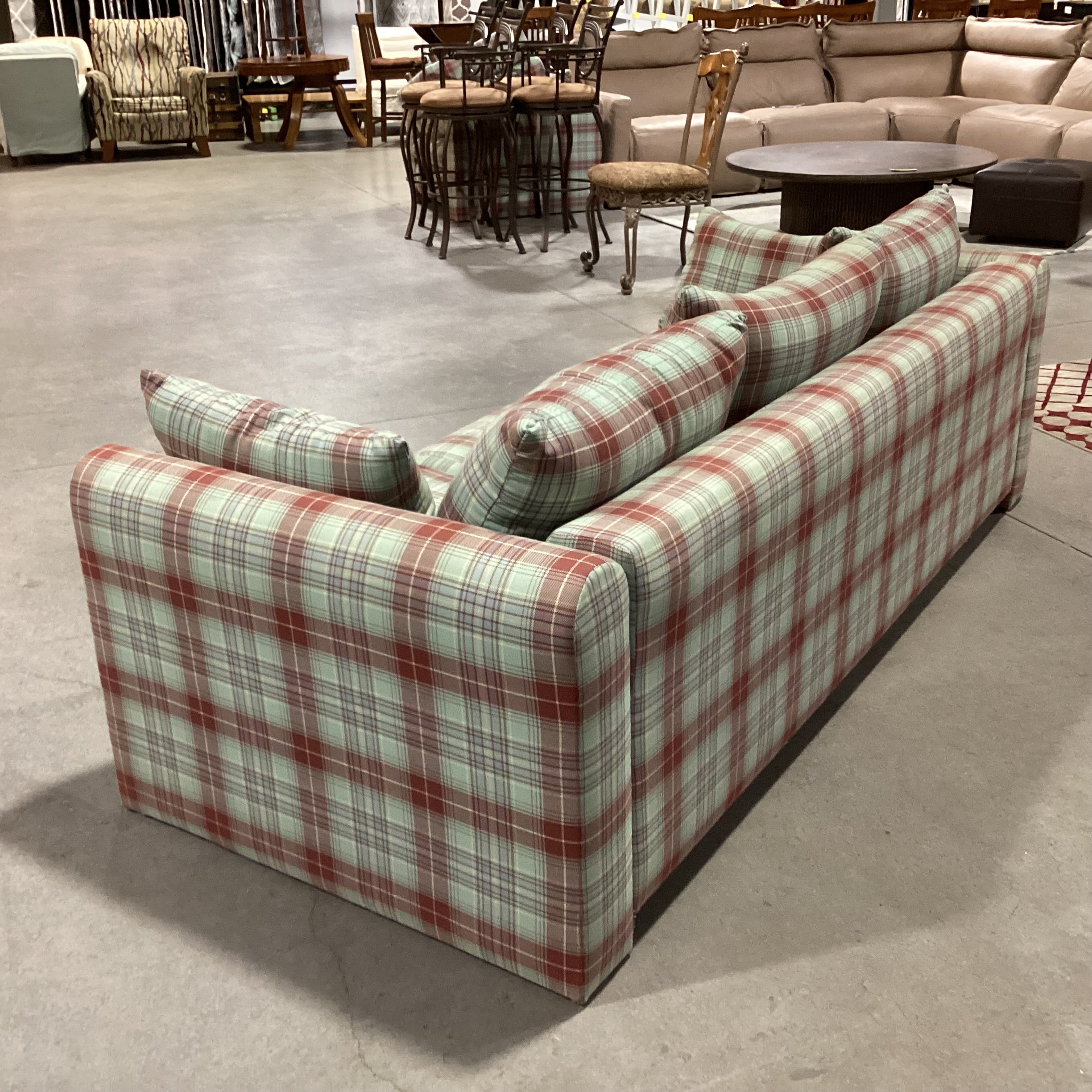 Green Rust Blue Woven Plaid Sofa 87"x 36"x 25"