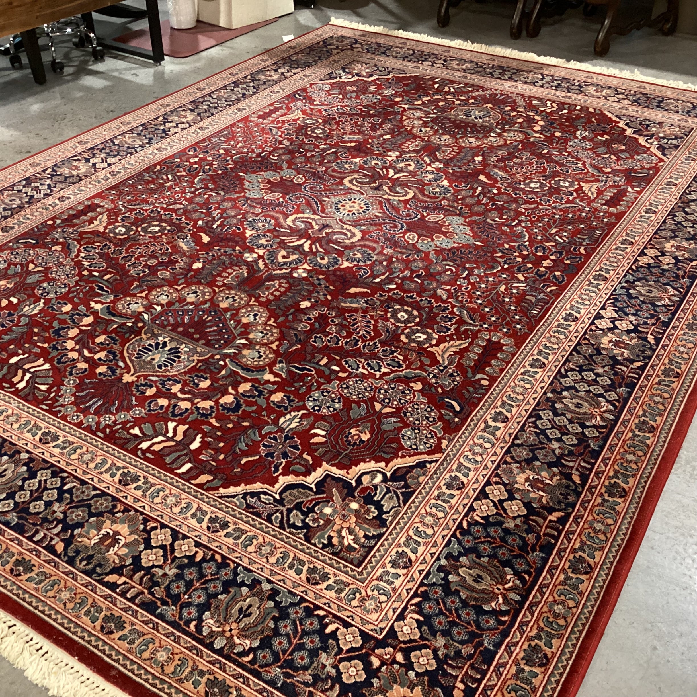 Foreign Accents Rug Gallery Red Navy Ornate Floral with Border & Fringe Rug 8'2"x 11'5"