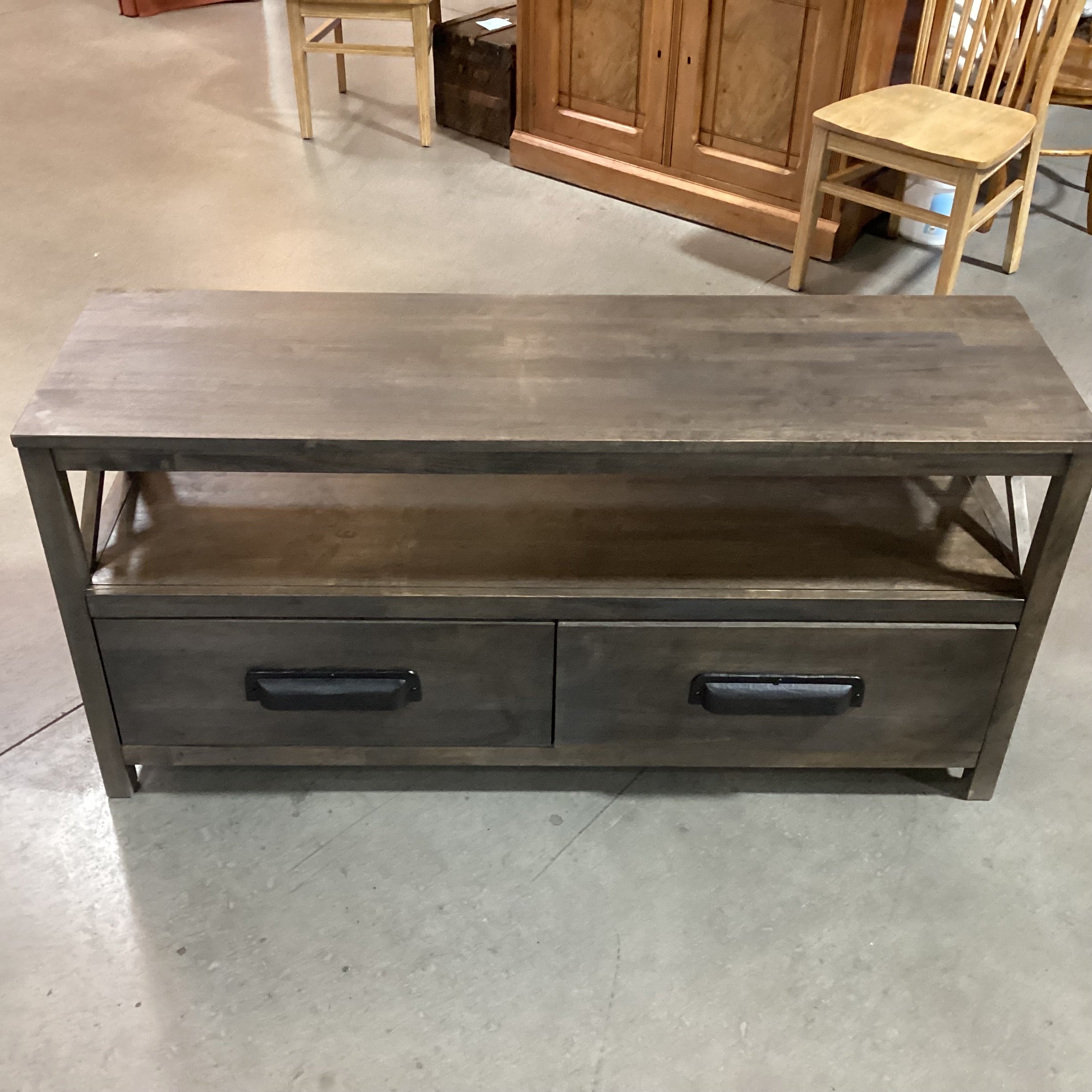 Farm House Washed Grey 2 Drawer with Shelf Console 54"x 16"x 26"