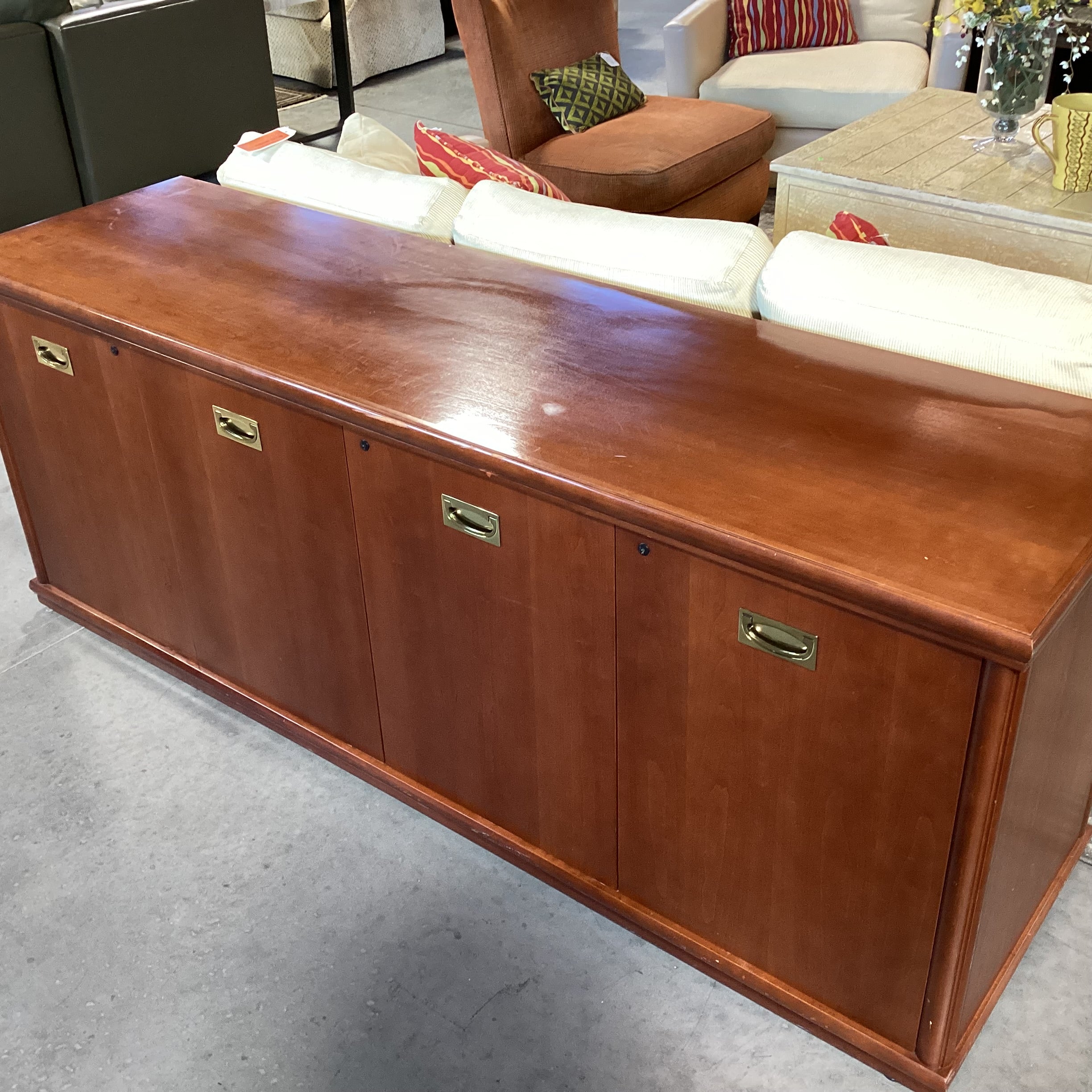 Cherry Finish Veneer & Wood 4 Door with Shelves Office Living Credenza 78.5"x 22"x 30.5"