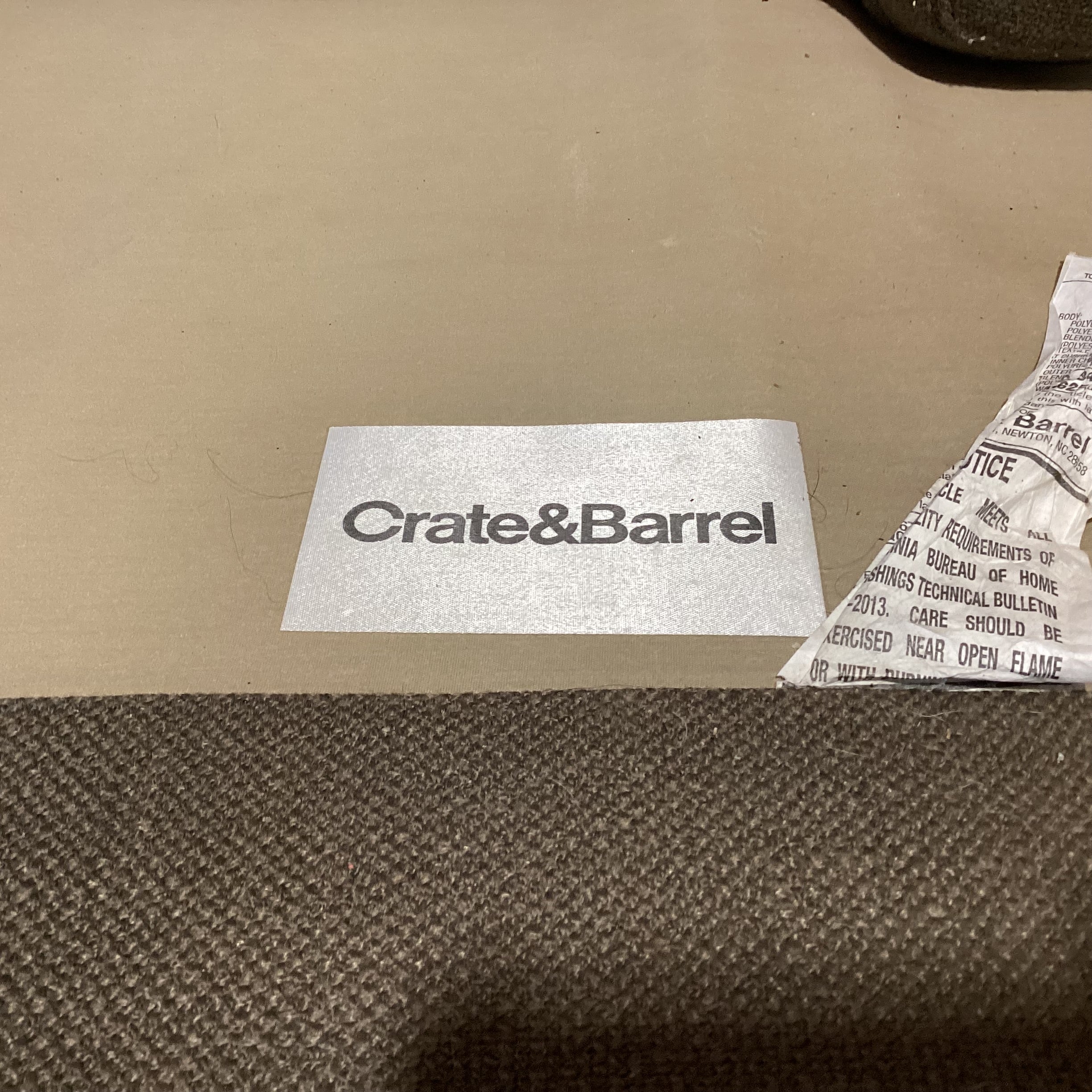 Crate & Barrel Taupe Woven Down Mix Sofa 82"x 42"x 26"