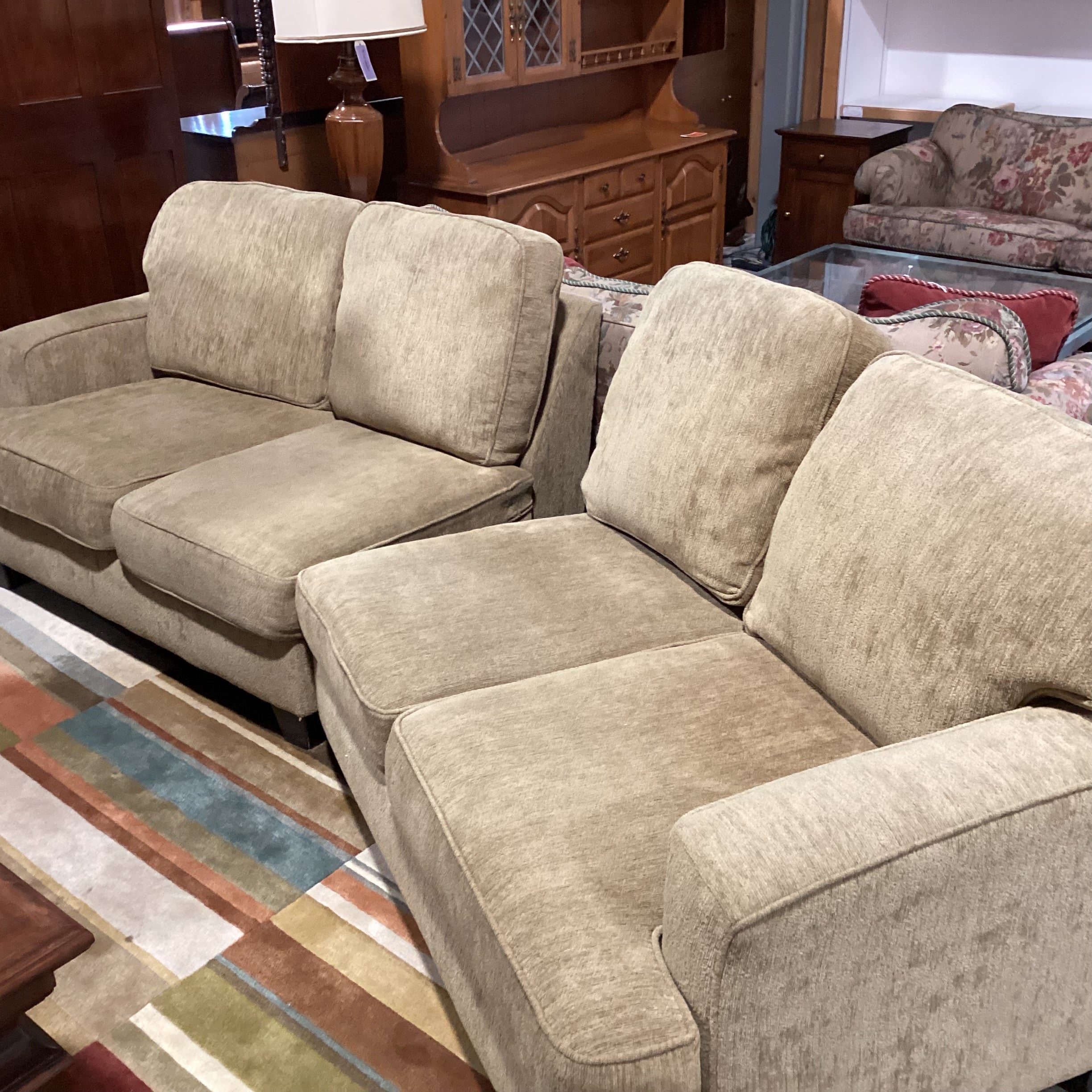 Ashley Furniture Golden Olive Chenille Woven 2 Piece Sectional 108"x 40"x 31"