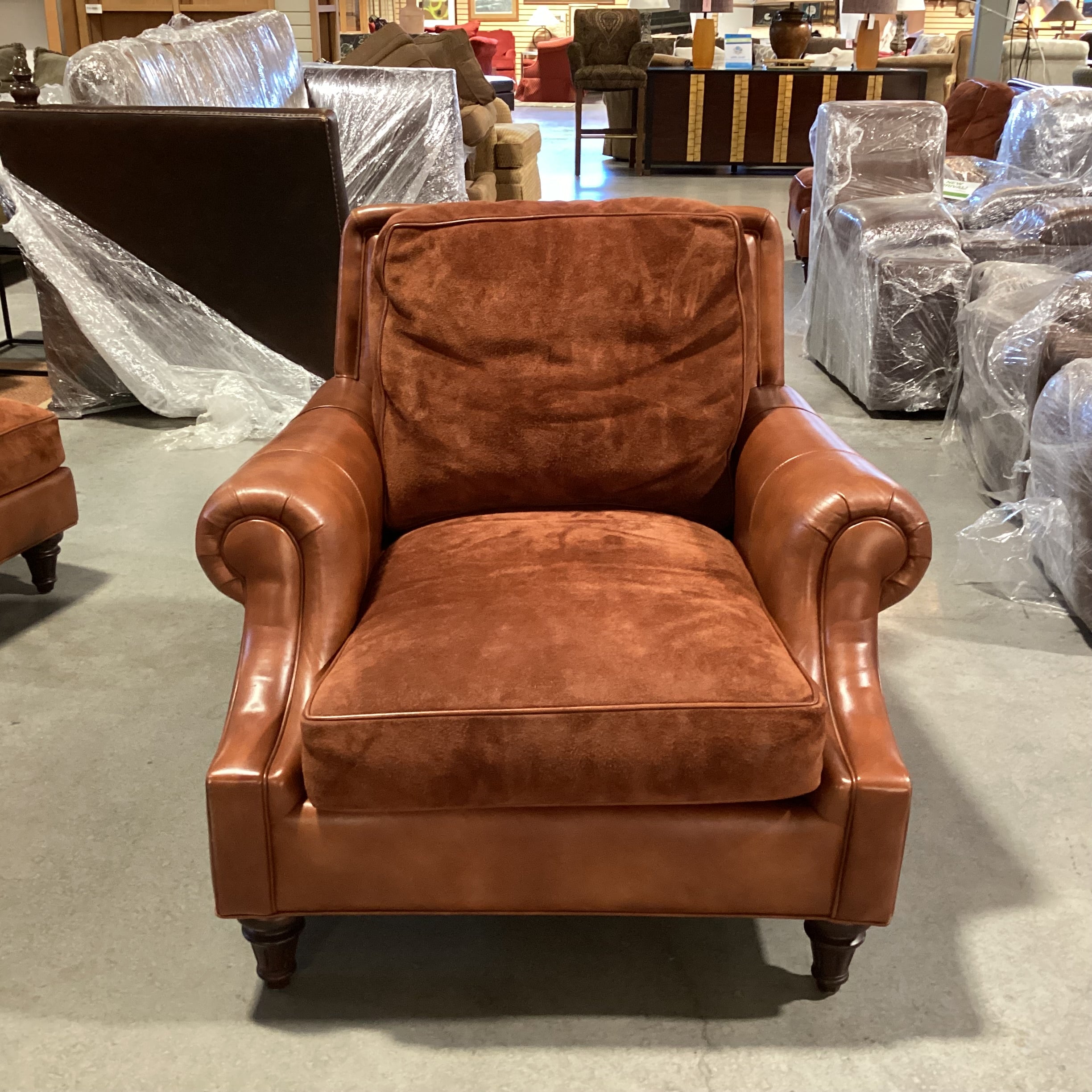 Hancock & Moore Leather & Suede Roll Arm Club Chair 40"x 44"x 35"