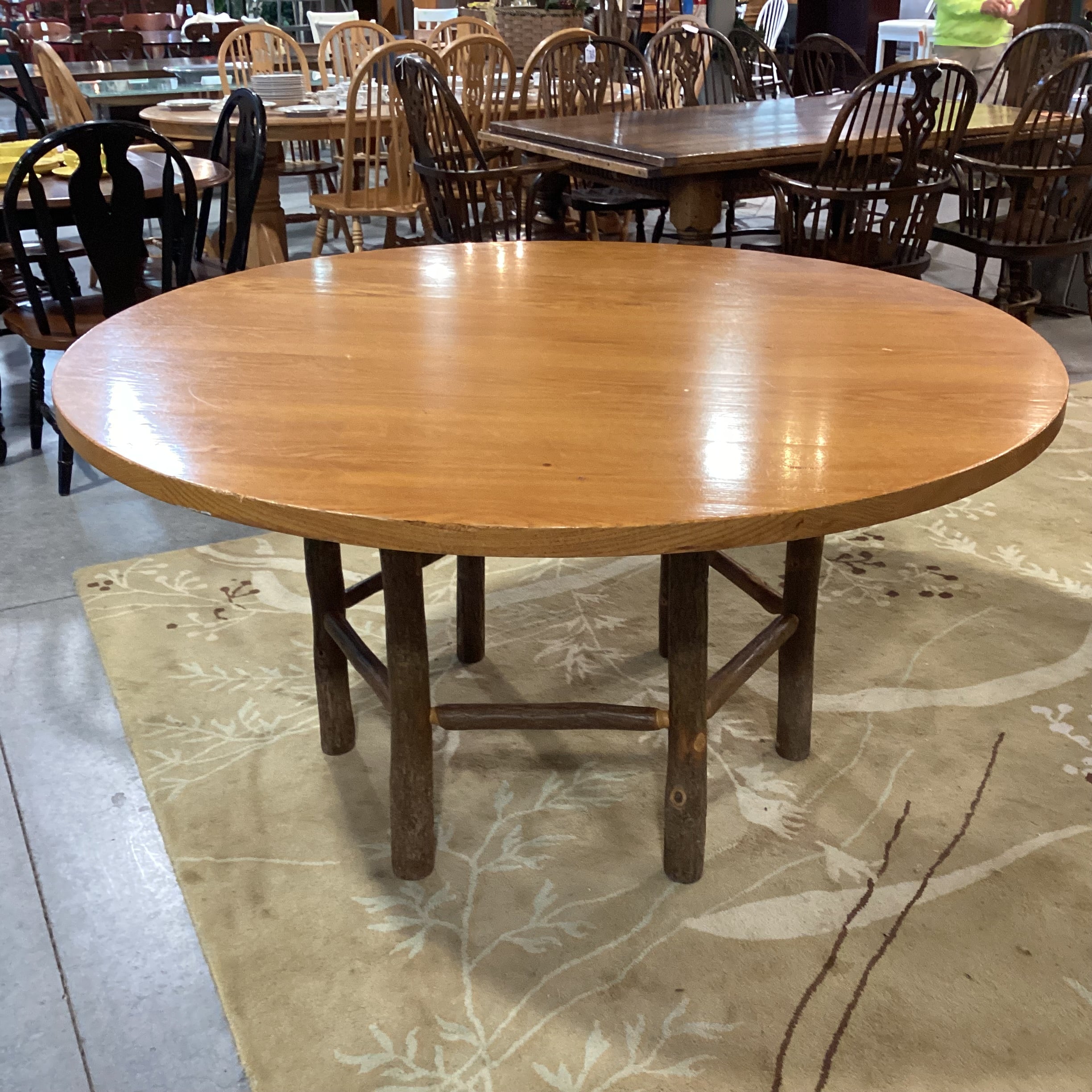 Hickory Log & Round Wood Top Dining Table 60" Diameter x 30"