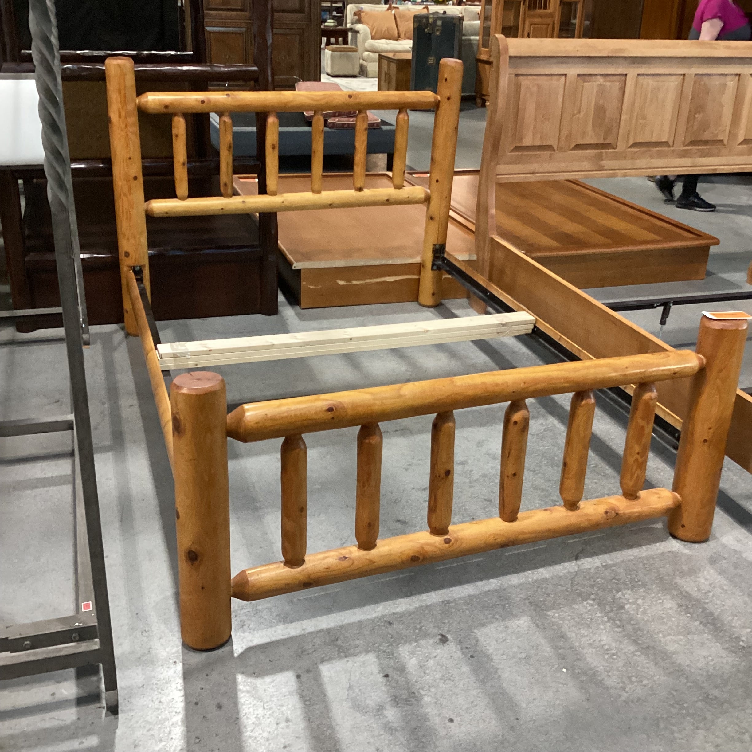 Full Solid Light Finish Pine Wood Bed Set 59"x 84.5"x 44"
