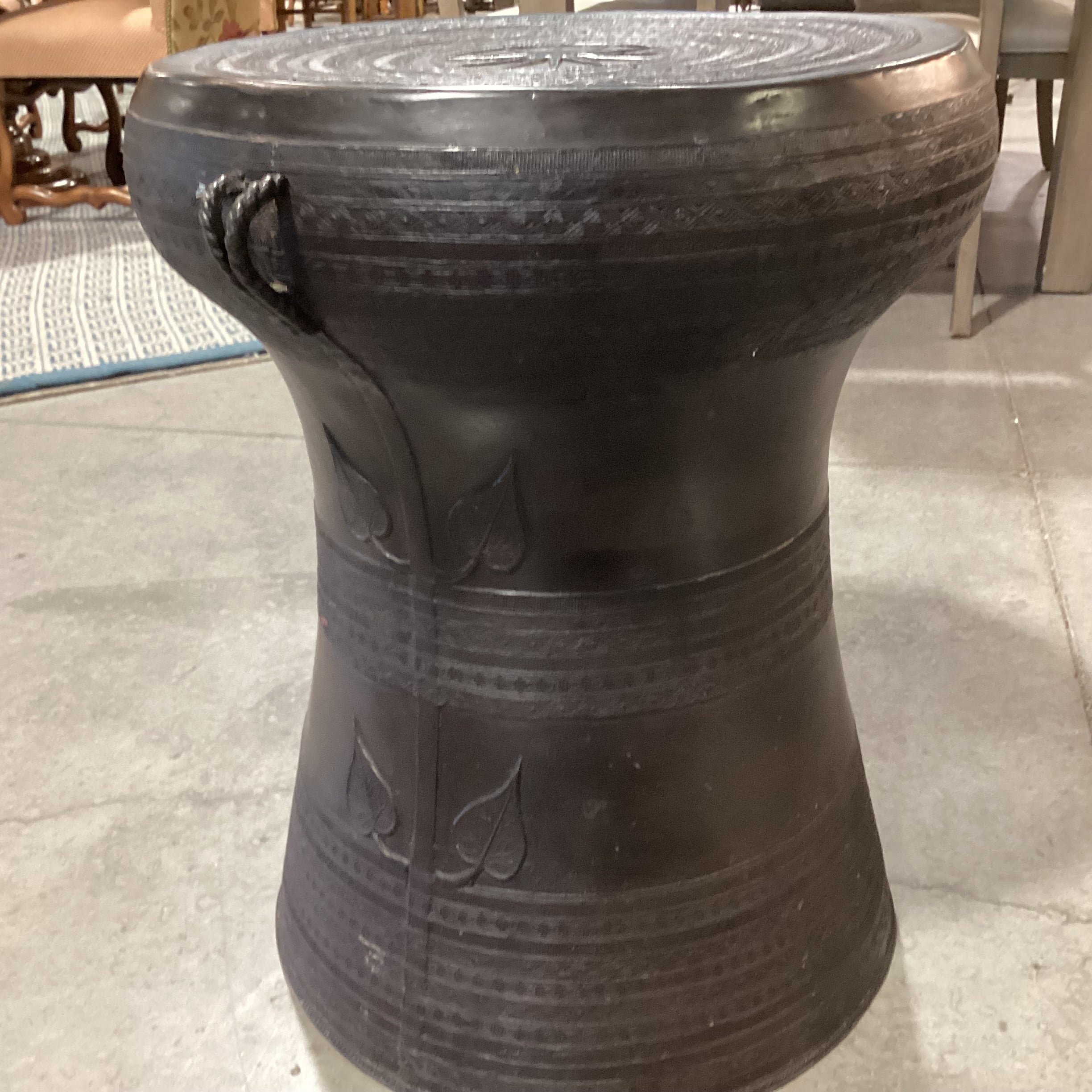 Asian Bronze Rain Drum Style Accent Table 21" Diameter x 24"