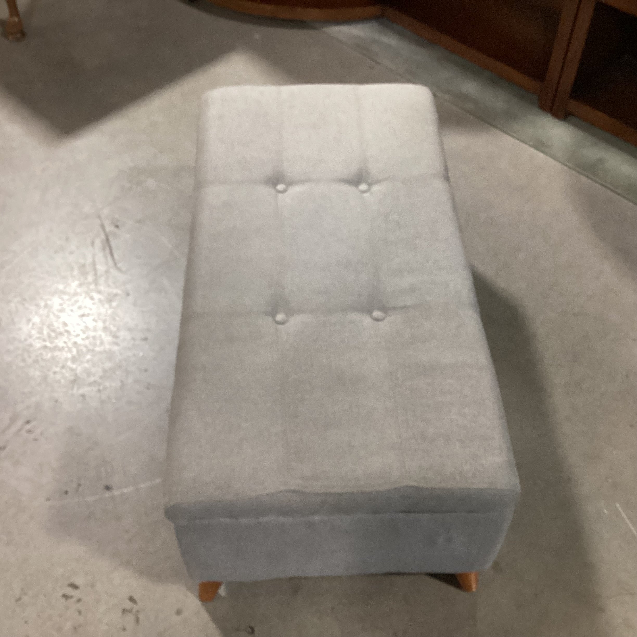 Grey Tufted & Wood Legs Storage Bench 38"x 19"x 14.5"