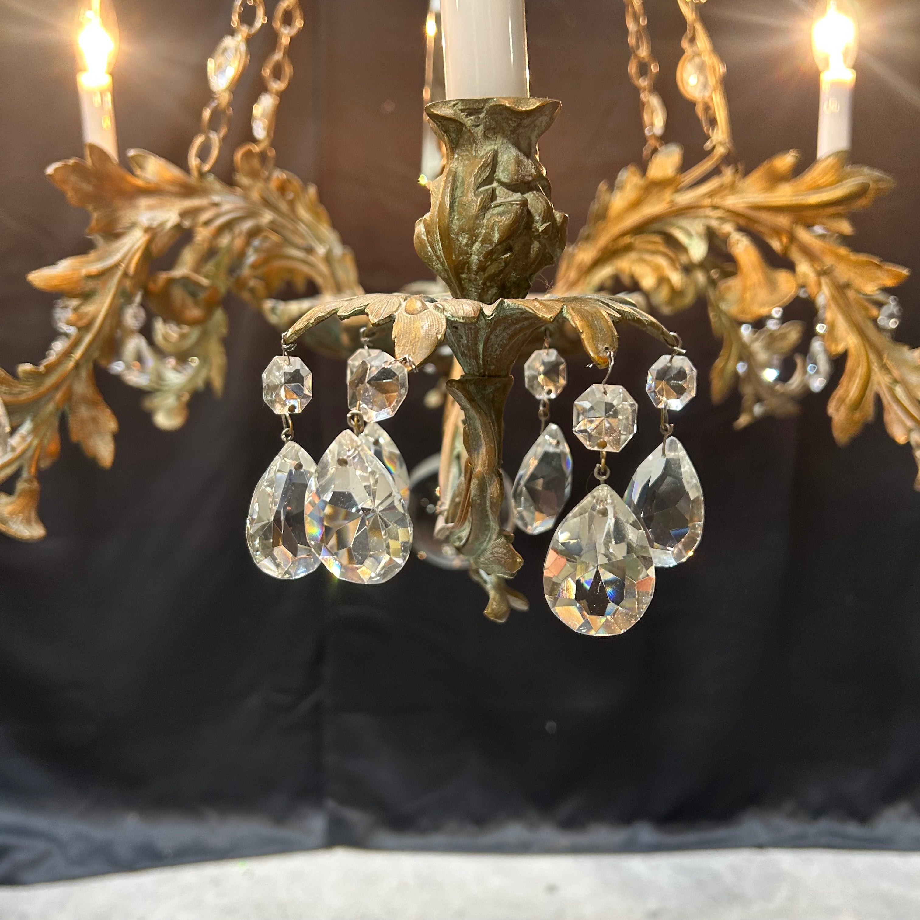 Antique European -Style Brass Gilt With Crystal Prisms  34"x 30"Chandelier