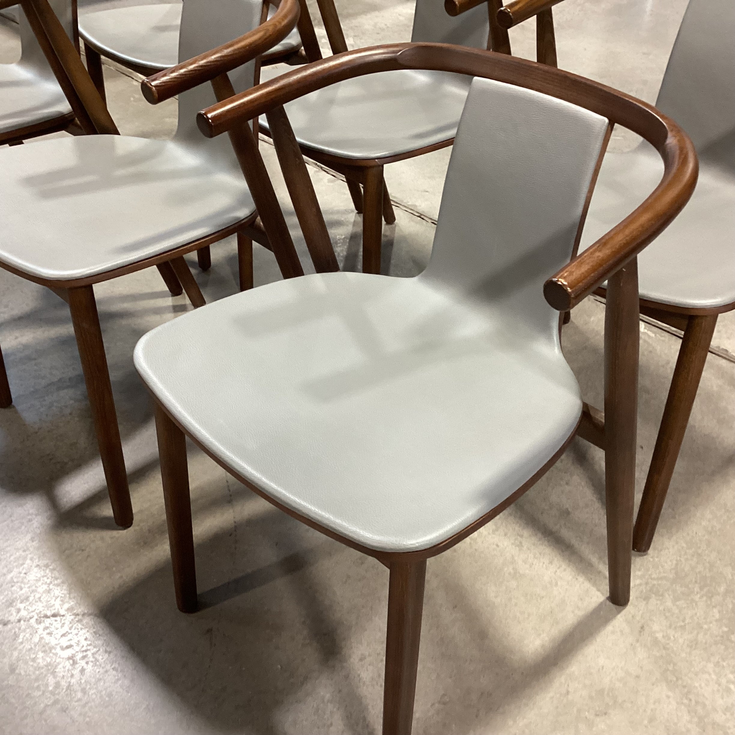 SET of 6 Cappellini Bac Grey Leather & Walnut Modern Dining Chairs 21"x 20"x 29"