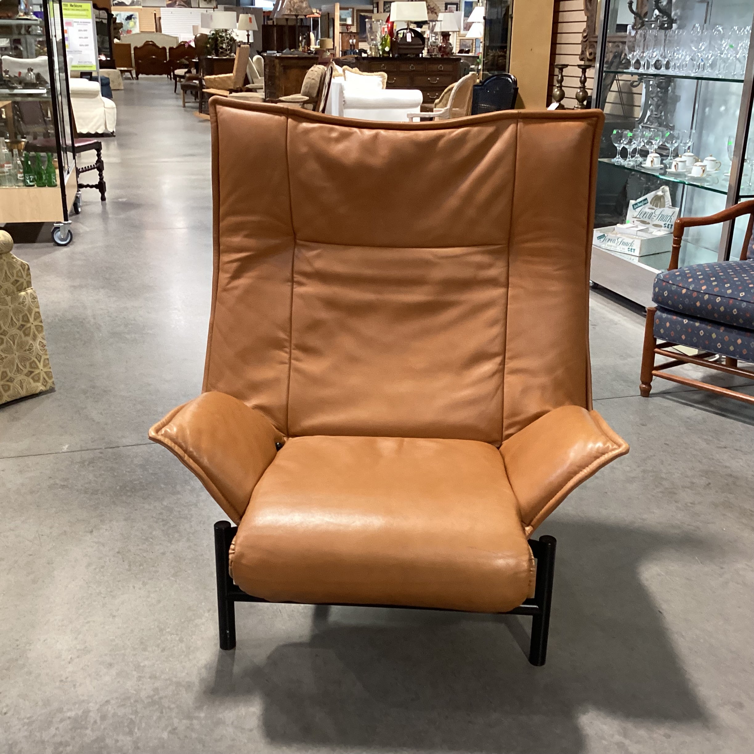 Vintage Vico Magistretti for Cassina Veranda Cognac Leather Lounge Chair 38"x 38" to 62"x 44"
