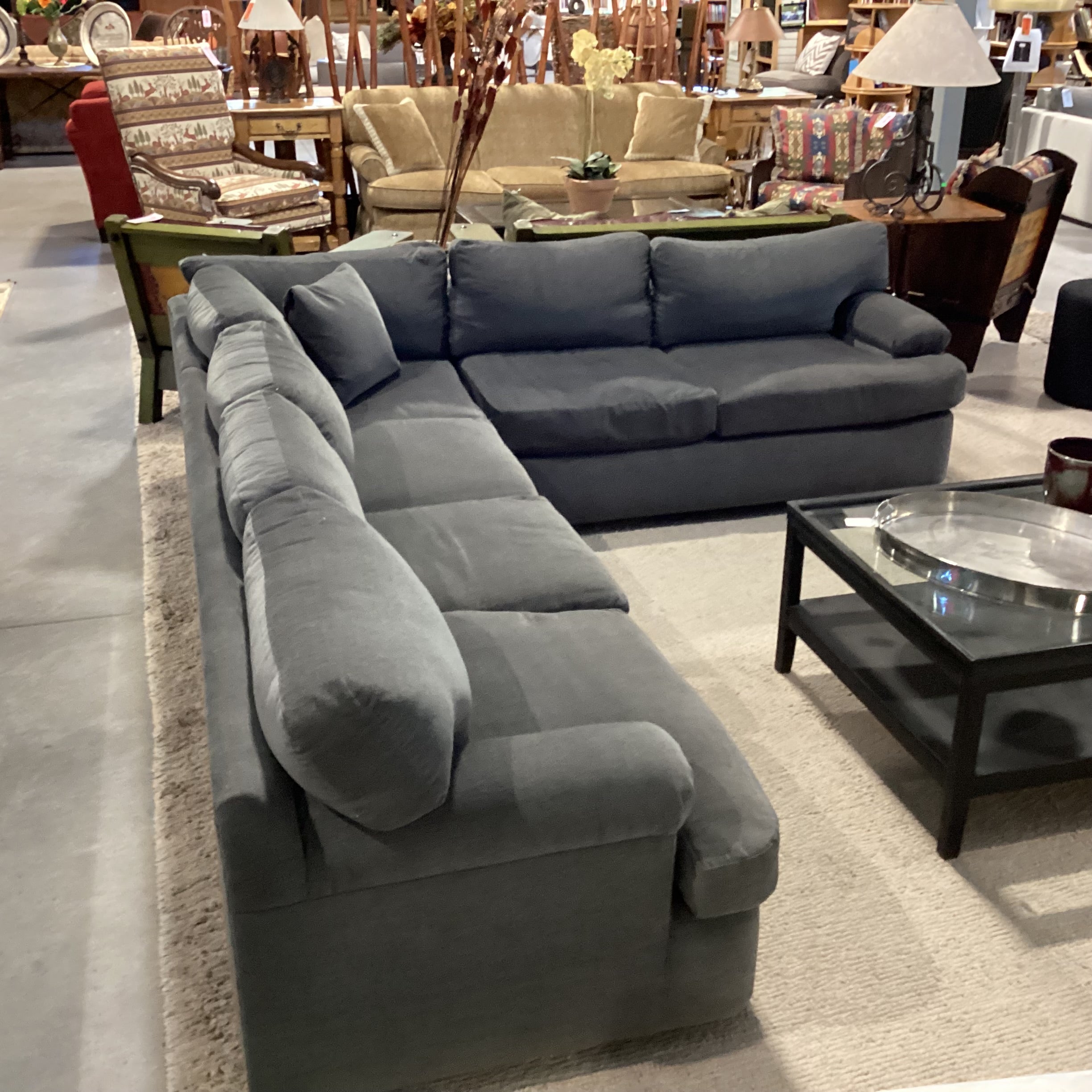 Charcoal Low Profile Down Mix 3 Piece Sectional 96"x 114"x 34"x 26"