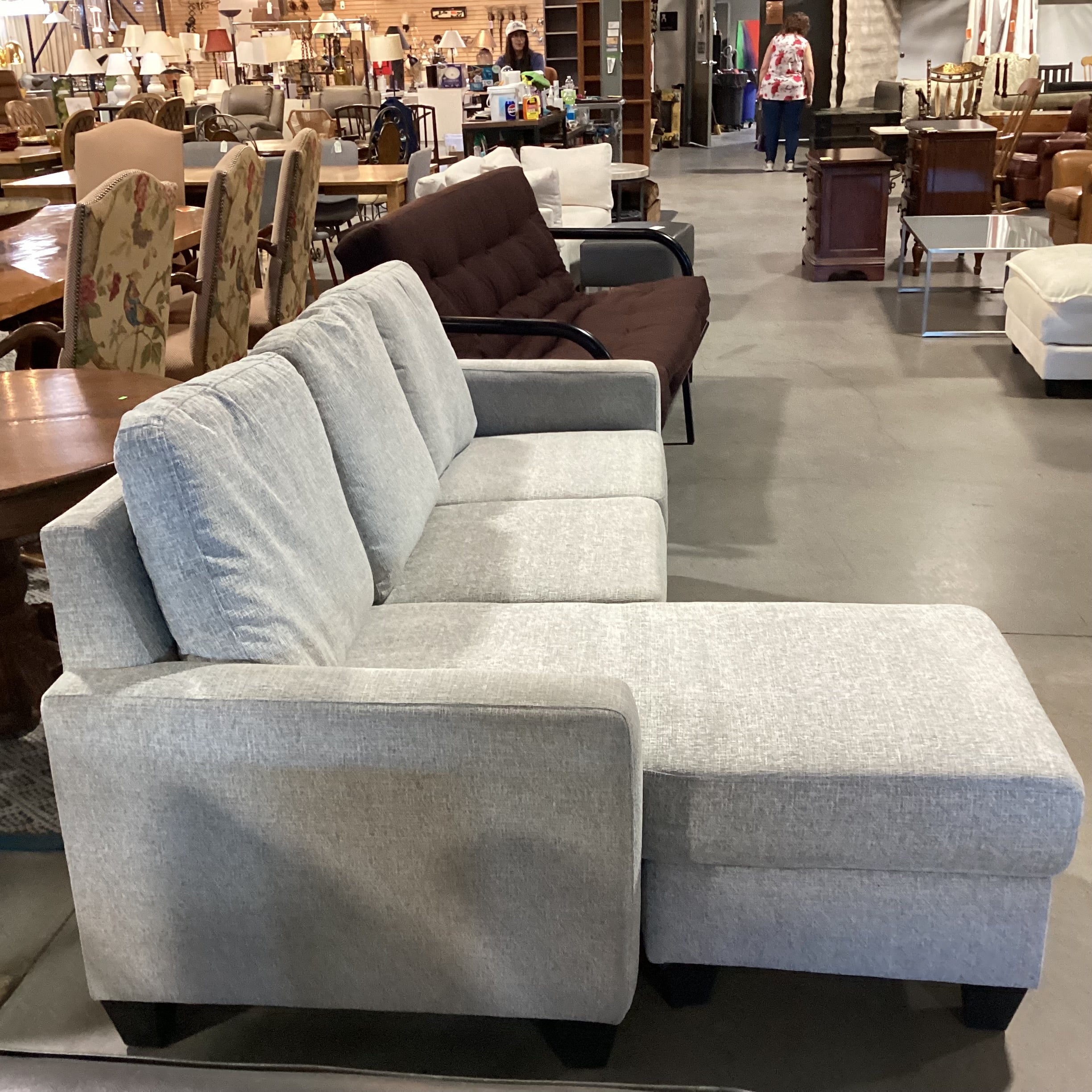 Heather Grey Woven With Flip Down Console 2 Piece Sectional 80"x 58"x 33"x 35"