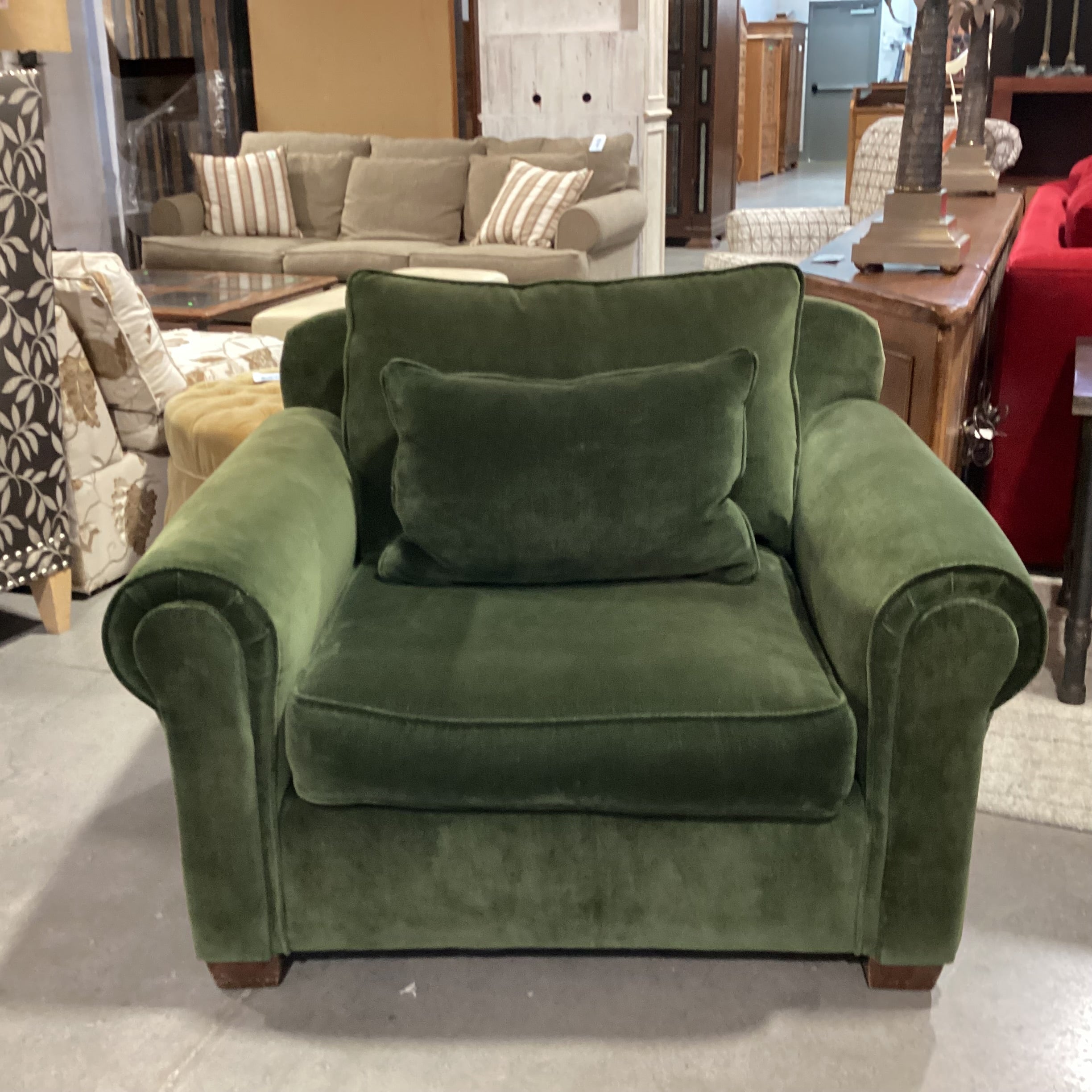 Pottery Barn Green Velvet Down Mix Chair 46"x 38"x 32"