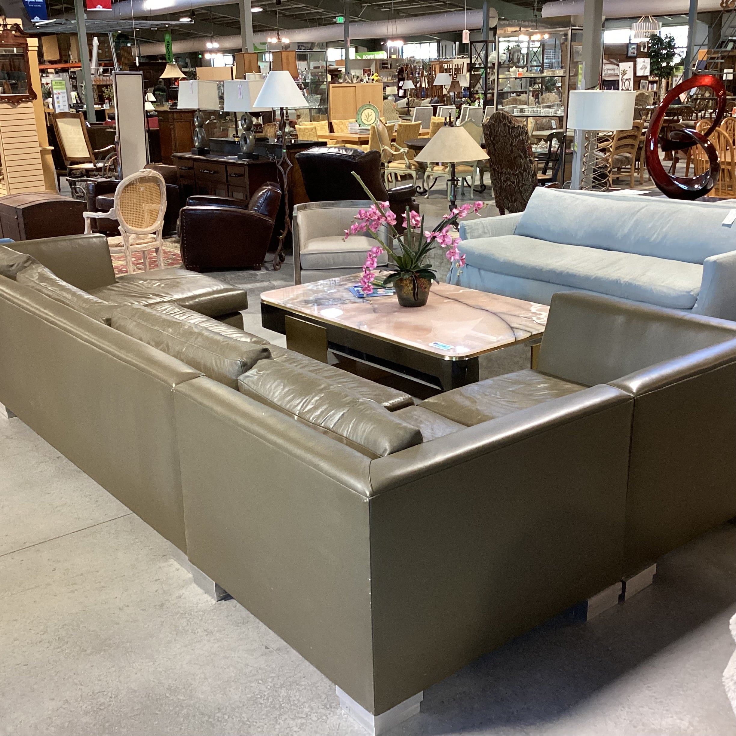 Modern Taupe Grey Leather Down Mix 4 Piece Sectional 76"x 162"x 62"x 40"x 28"