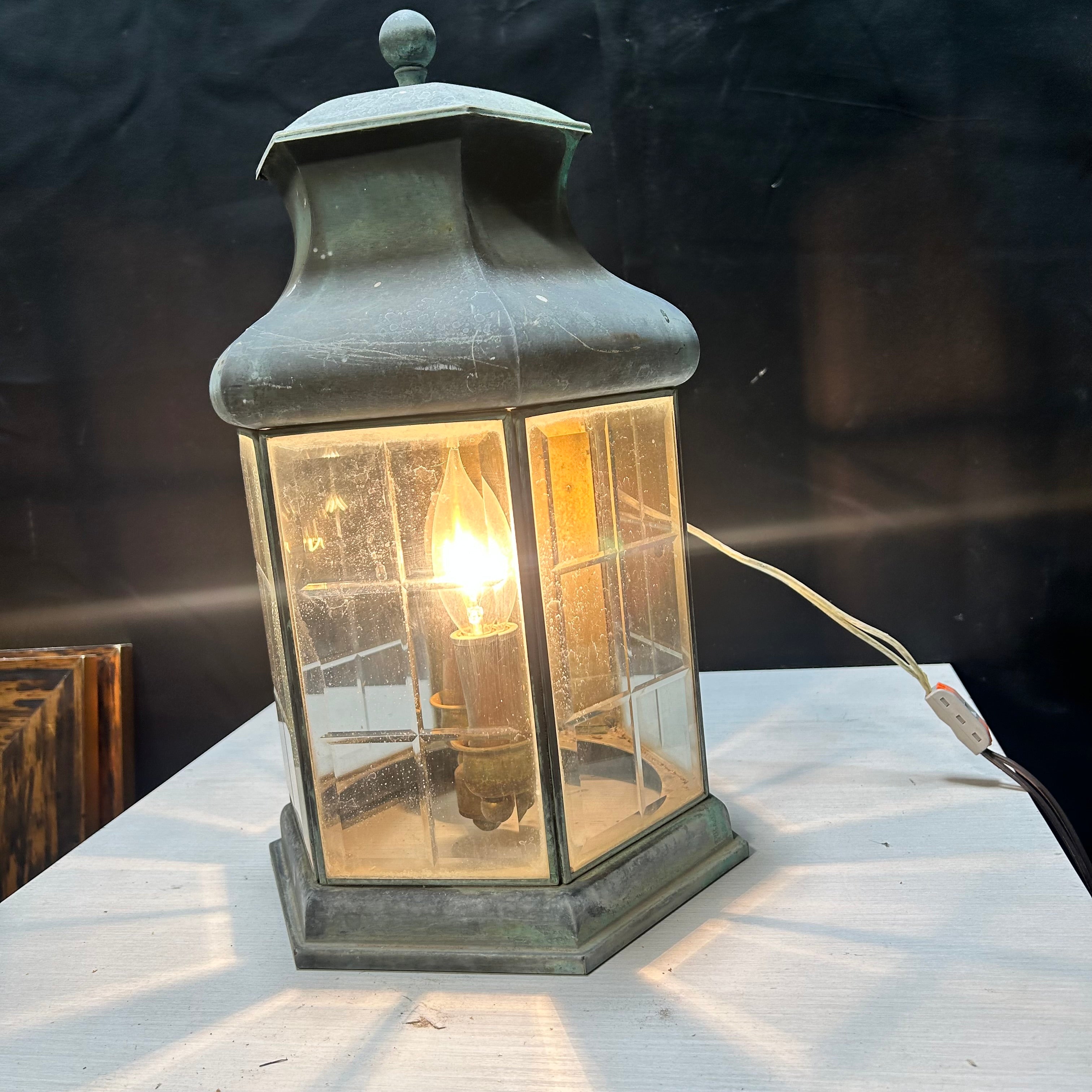 Vintage Copper 5 Panel Beveled Glass 2 Light Wall Sconce 9"x9"x16"