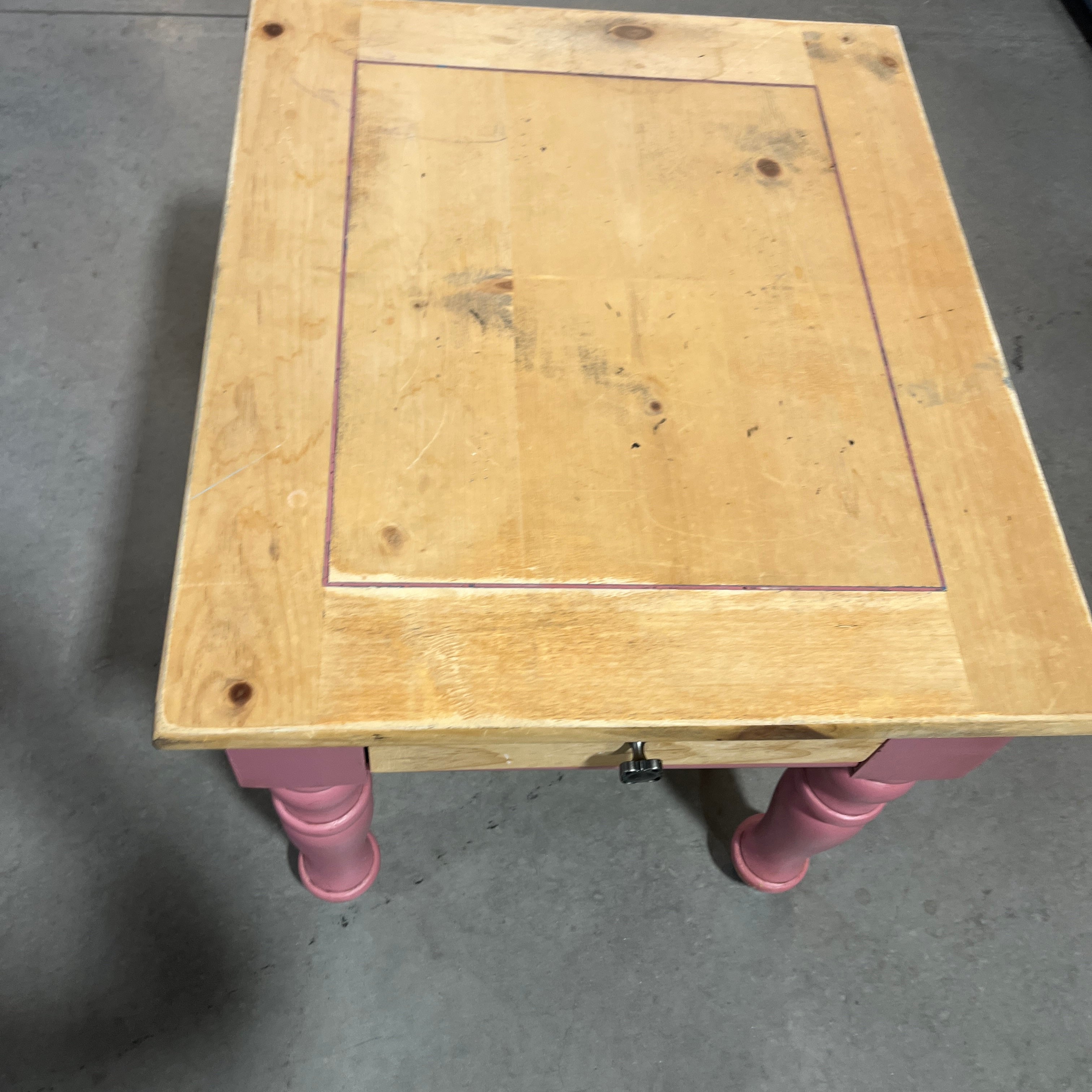 Pink Painted Solid Wood 1 Drawer Accent Table 23"x 27"x 23"