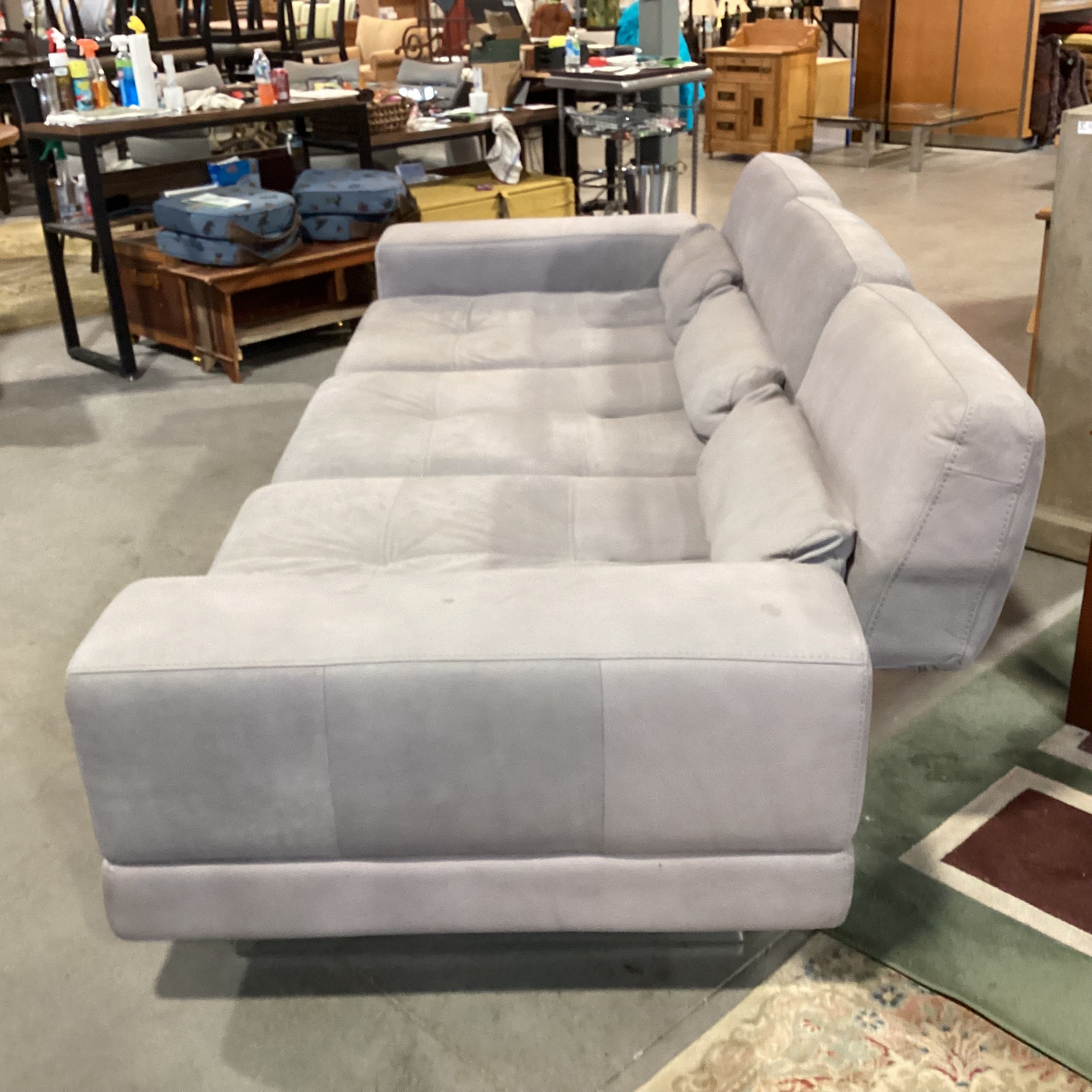 Max Davani Italian Grey Leather 2 Piece Long Sofa Sectional 126"x 44"x 35"