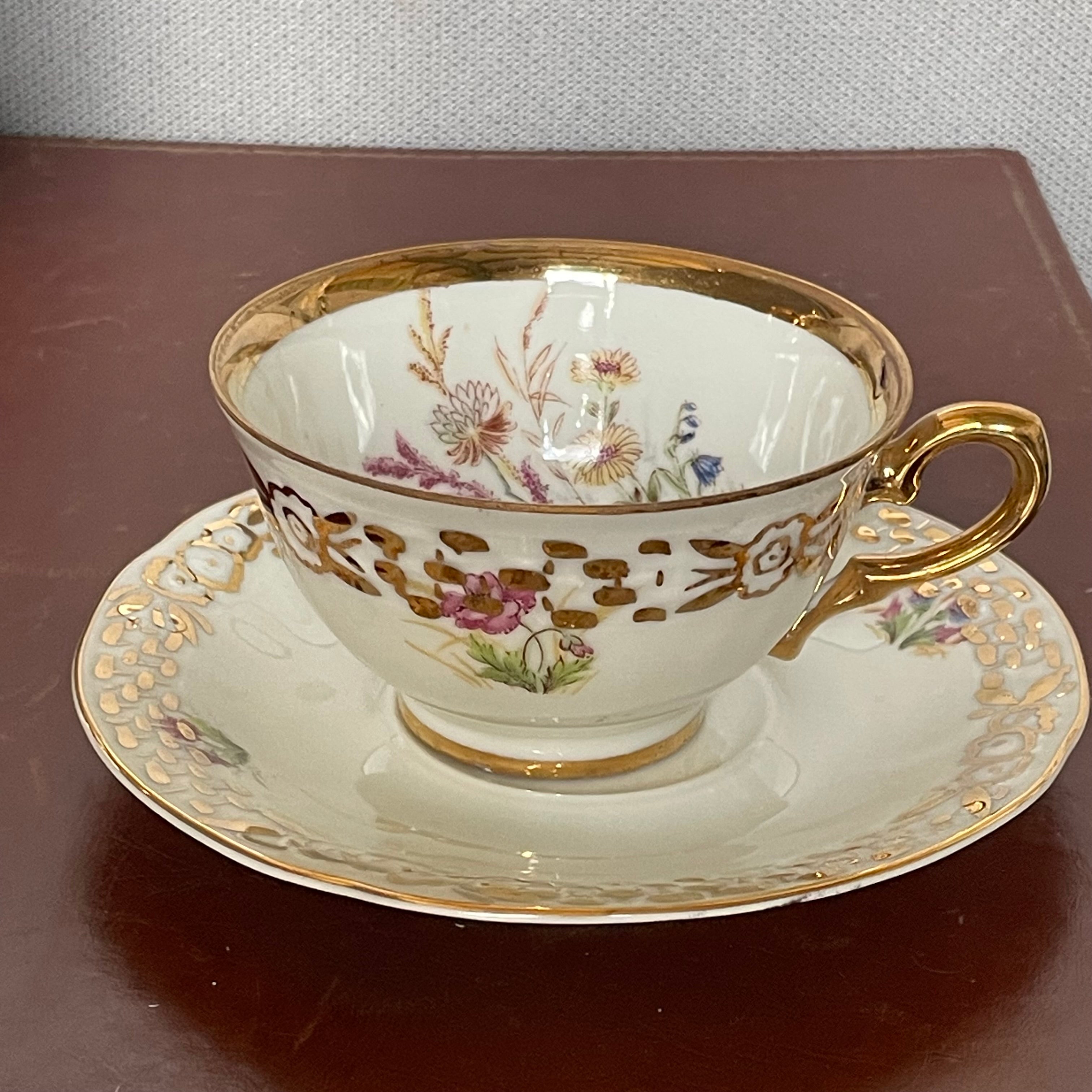 Set of 17 Pieces Oscar Schaller/Winterling Bavarian Gold/White Floral Porcelain Tea Set