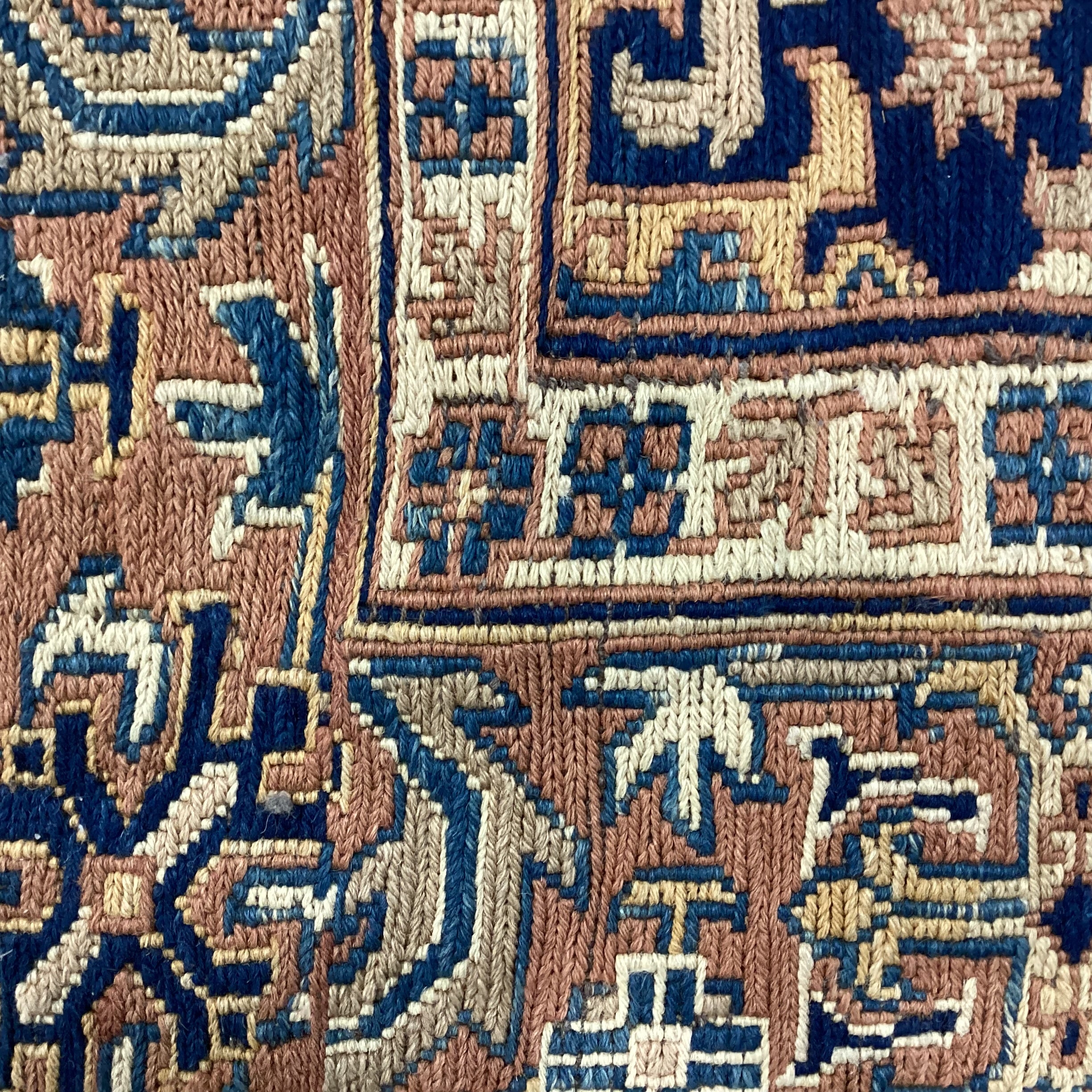 Vintage Antique Terracotta & Blue Hand Woven Wool Rug 4'9"x 7'
