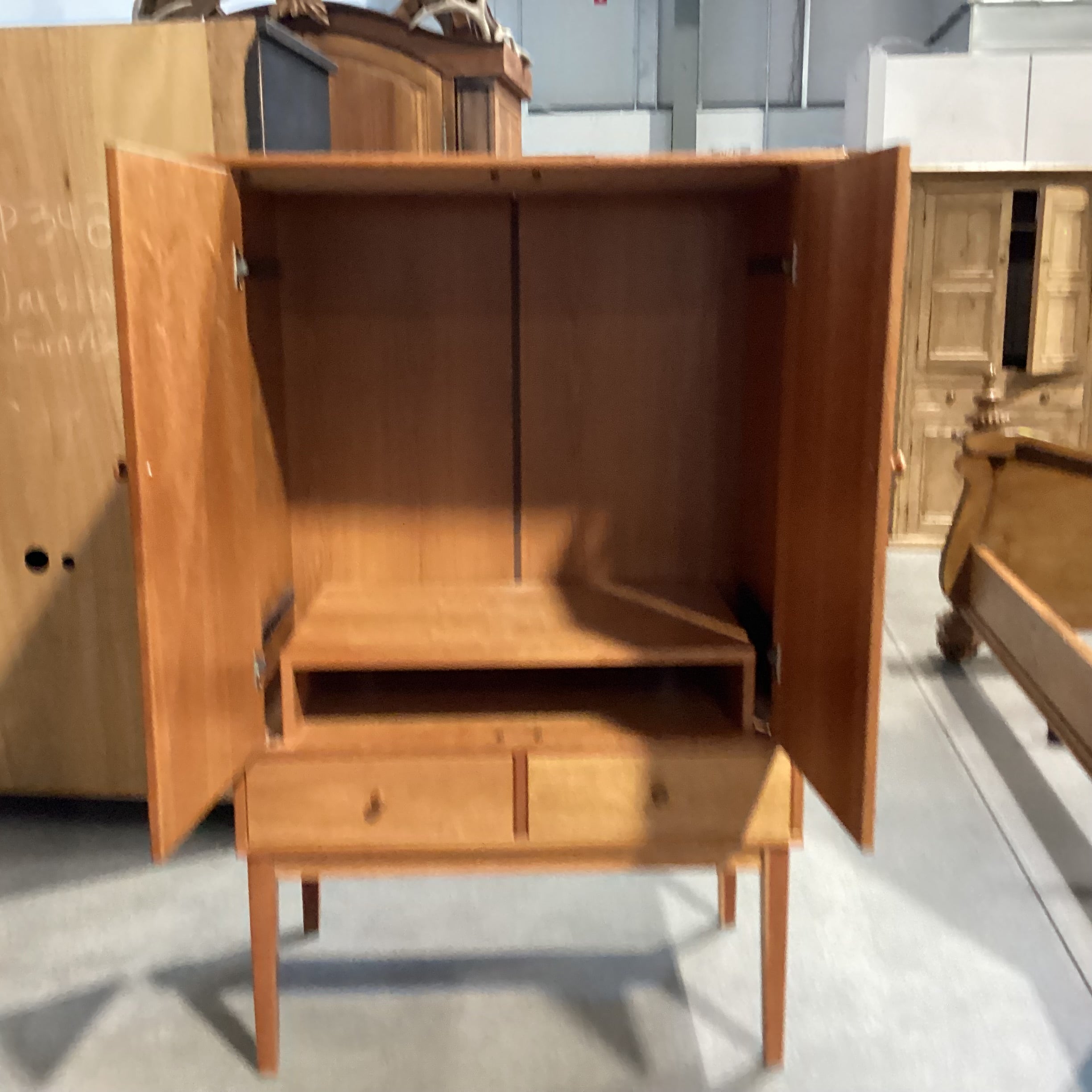 Danish Modern Wood & Laminate Veneer 2 Door 2 Drawer Armoire 40"x 23.5"x 61,5"