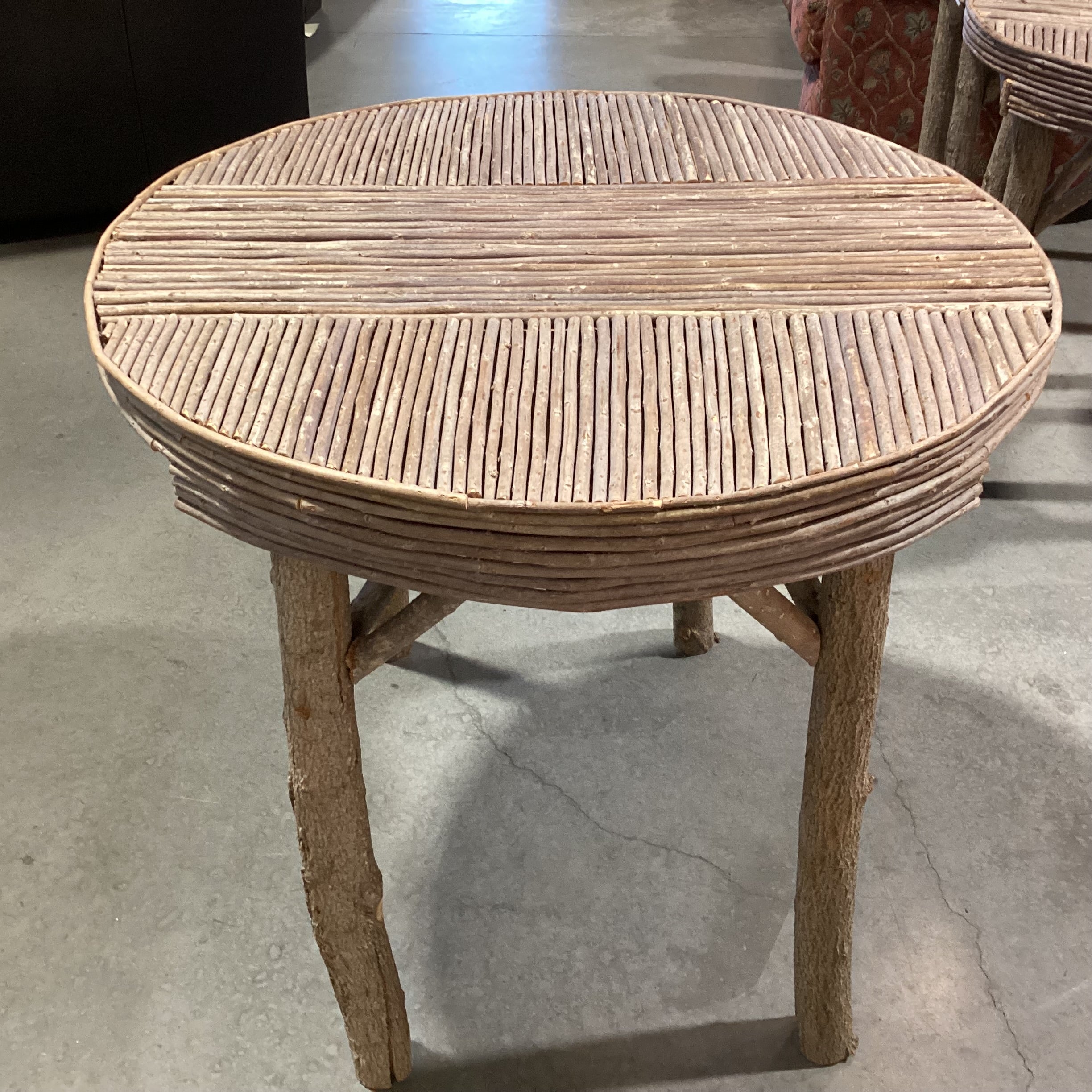 Round Log & Branch Rustic Accent Table