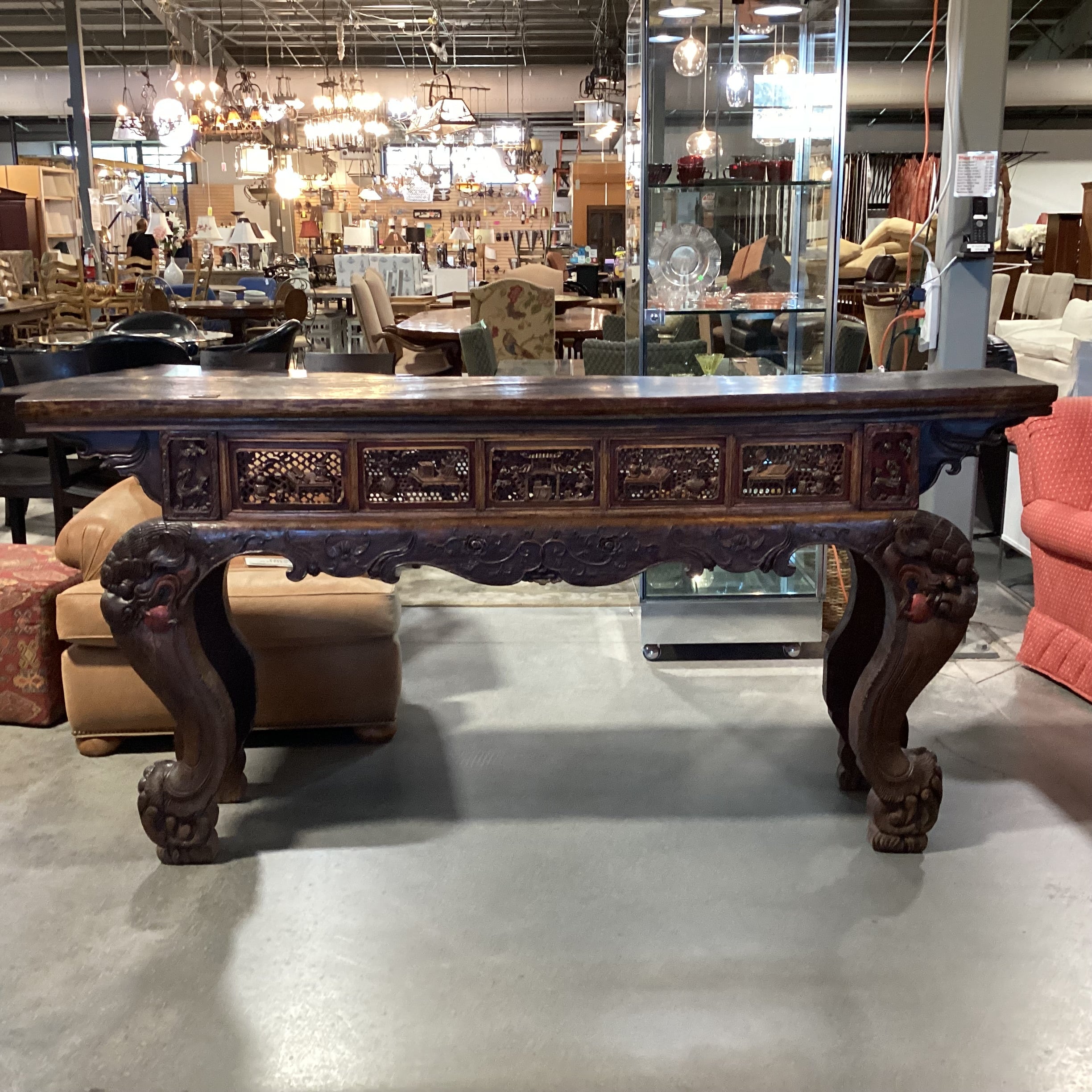 Antique Asian Ornate Carved Alter Console Sofa Table 86.5"x 15"x 42"