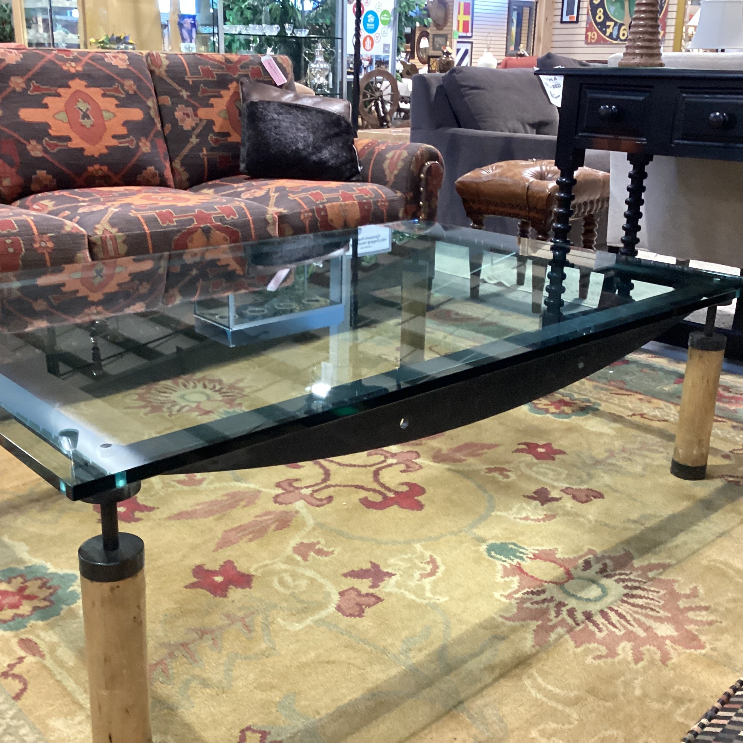 Modern Rustic Iron Glass & Wood Coffee Table 62"x 42"x 18"